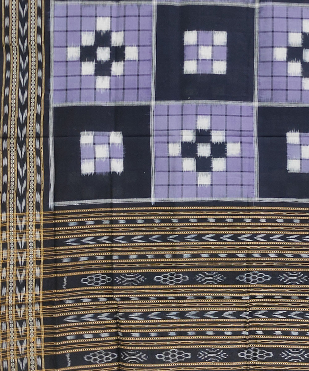 Gray Black Sambalpuri Handwoven Double Ikat Cotton Dupatta Image 3