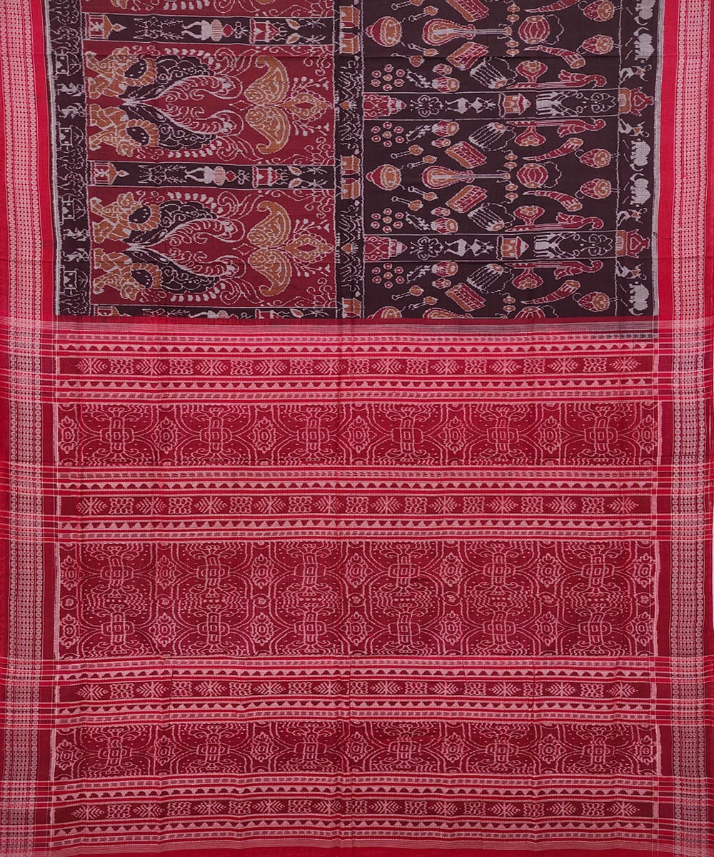 Cofee Red Sambalpuri Handwoven Single Ikat Cotton Saree Image 2