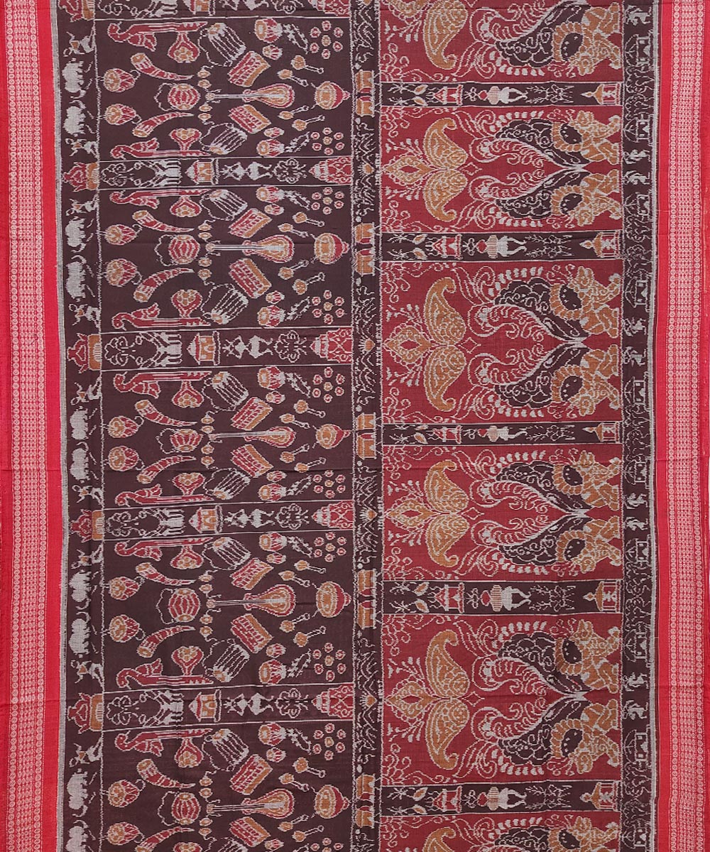 Cofee Red Sambalpuri Handwoven Single Ikat Cotton Saree Image 3