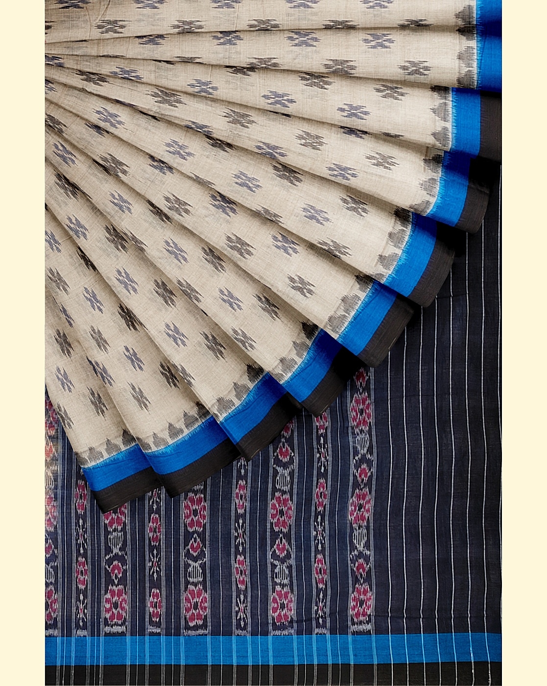 Offwhite Blue Sambalpuri Handwoven Single Ikat Cotton Saree Image 2