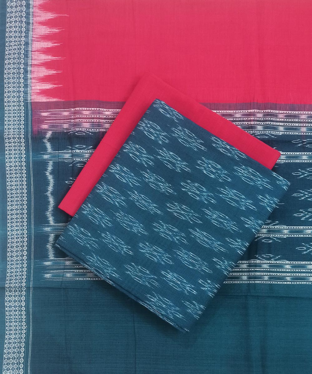 Blue Red Sambalpuri Handwoven Single Ikat Suit Set Image 1