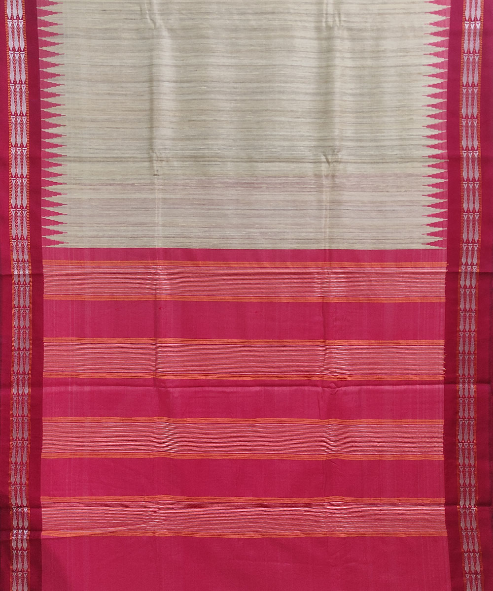 Beige Red Sambalpuri Handwoven Bidarbha Tussar Silk Saree Image 3