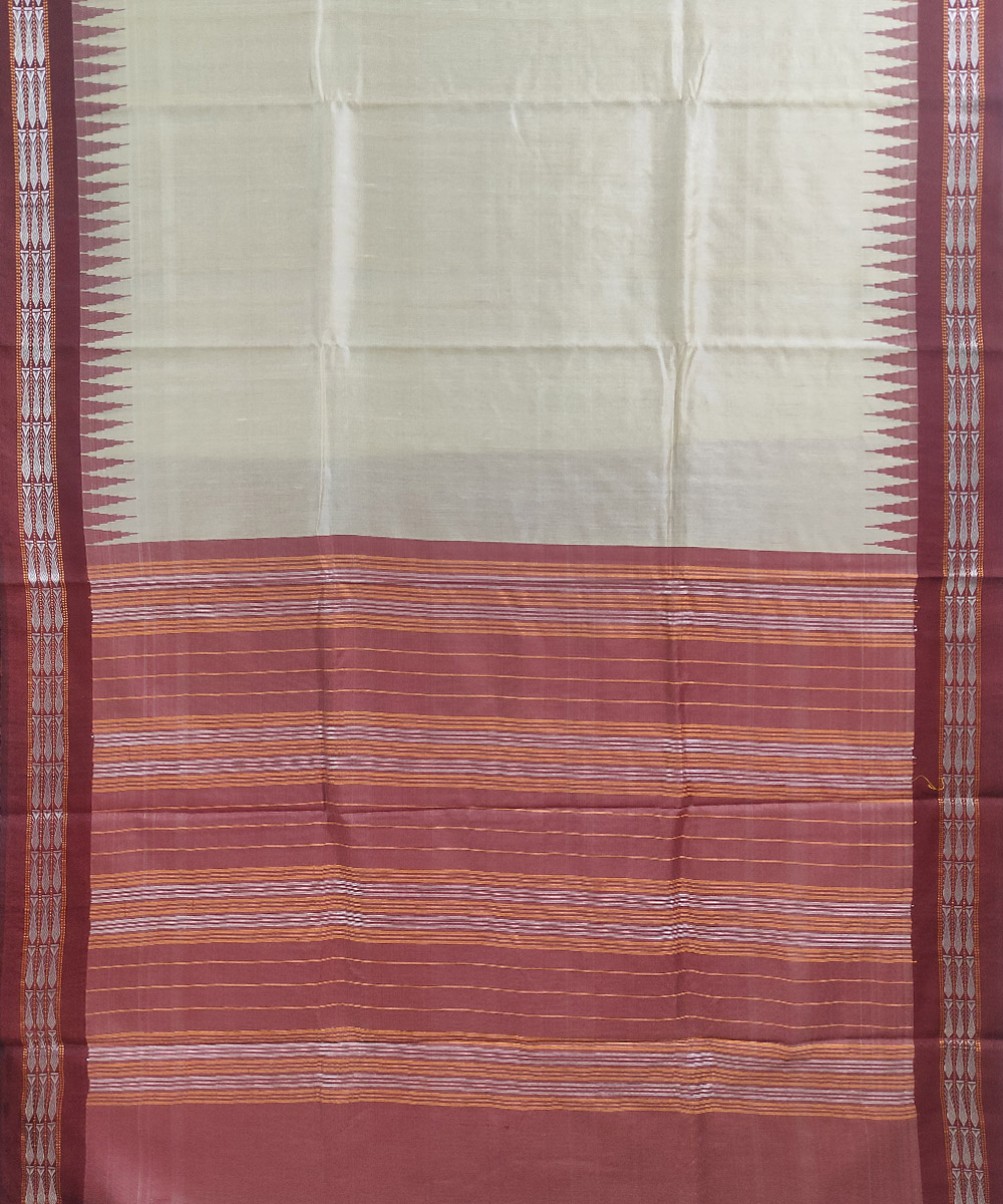 Beige Maroon Sambalpuri Handwoven Bidarbha Tussar Silk Saree Image 3