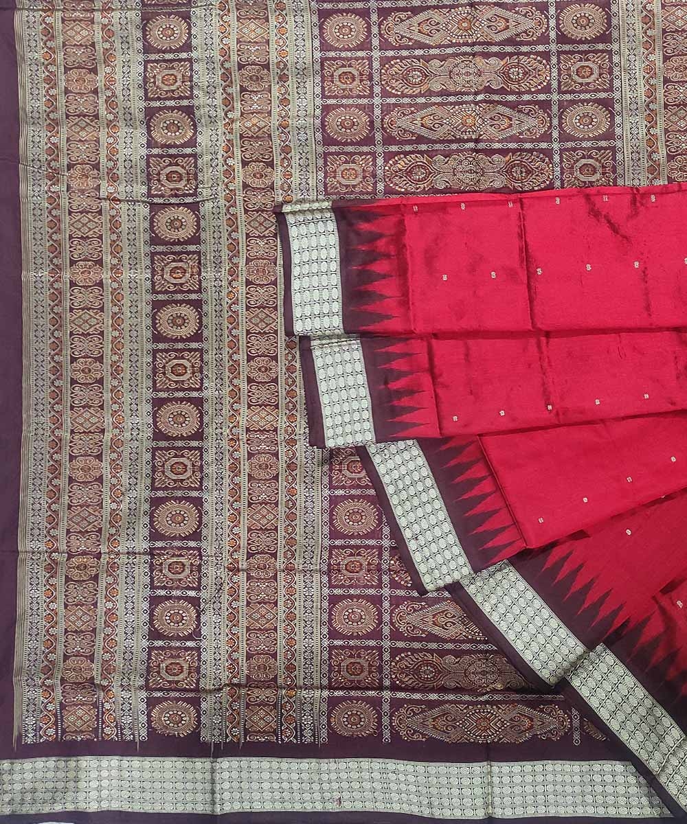 Red Coffee Handwoven Bomkei Silk Saree SFSSAR0928