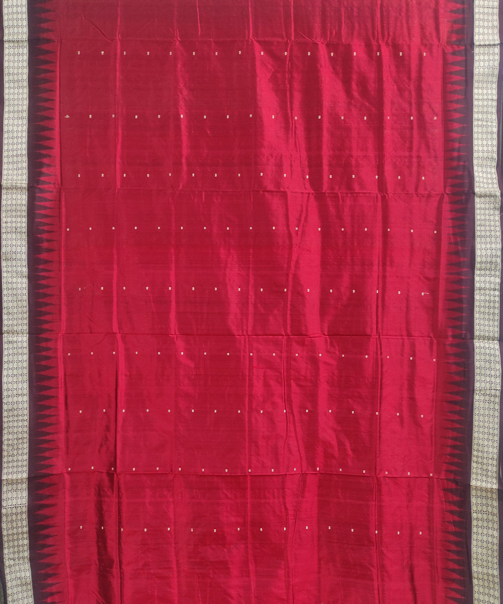Red Coffee Handwoven Bomkei Silk Saree Image 2