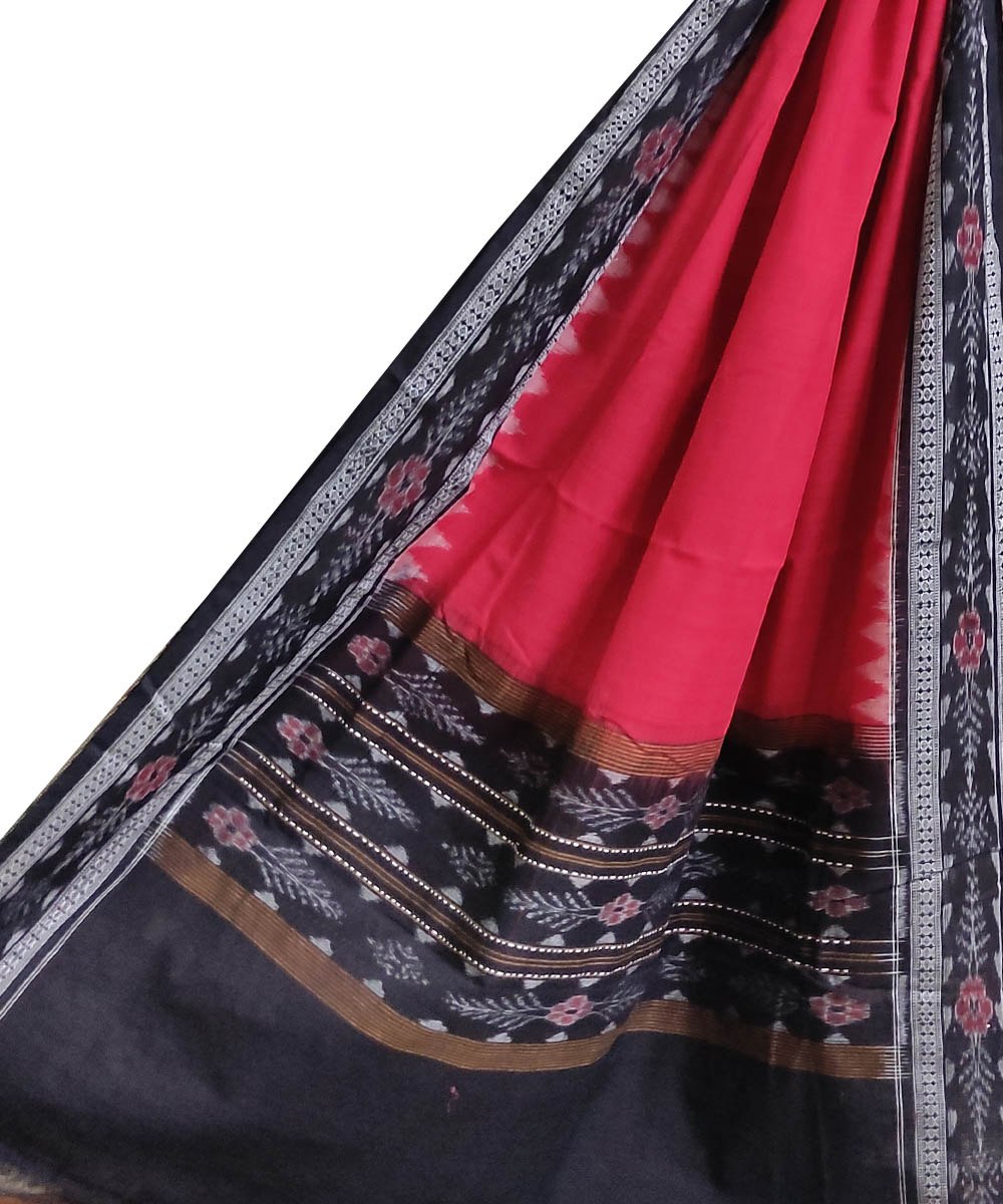 Red Black Sambalpuri Handwoven Single Ikat Cotton Dupatta Image 1