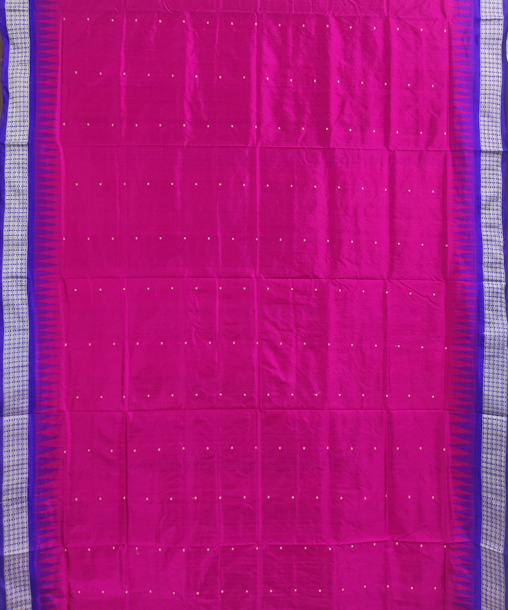 Pink Blue Handwoven Bomkei Silk Saree Image 2