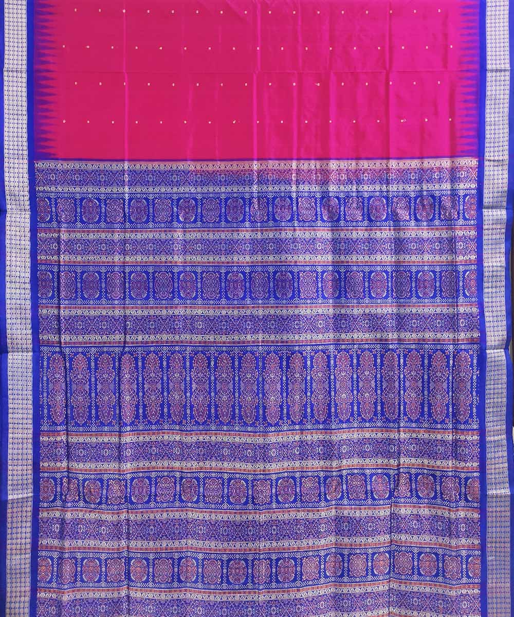 Pink Blue Handwoven Bomkei Silk Saree Image 3