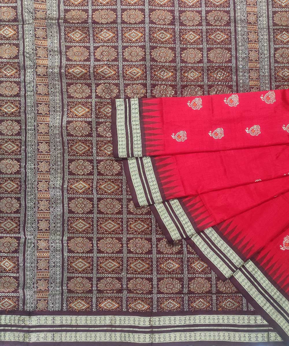 Red Black Handwoven Bomkai Silk Saree Image 1