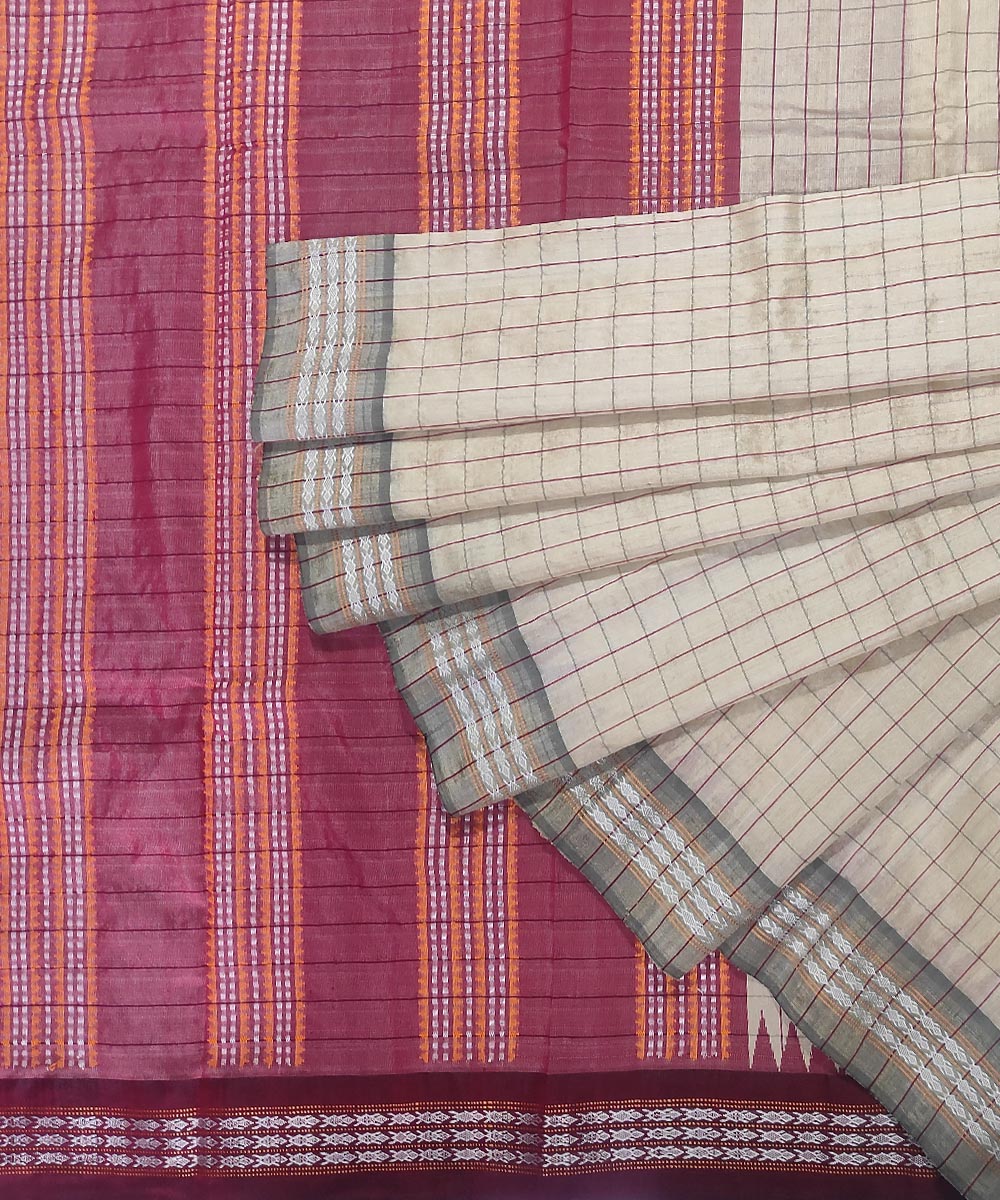 Beige Sambalpuri Handwoven Bidarbha Tussar Silk Saree SFTSAR0947
