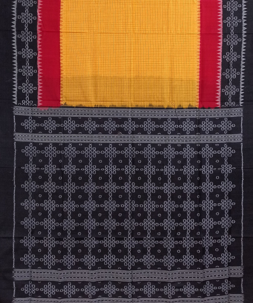 Yellow Black Sambalpuri Handwoven Single Ikat Cotton Saree Image 2