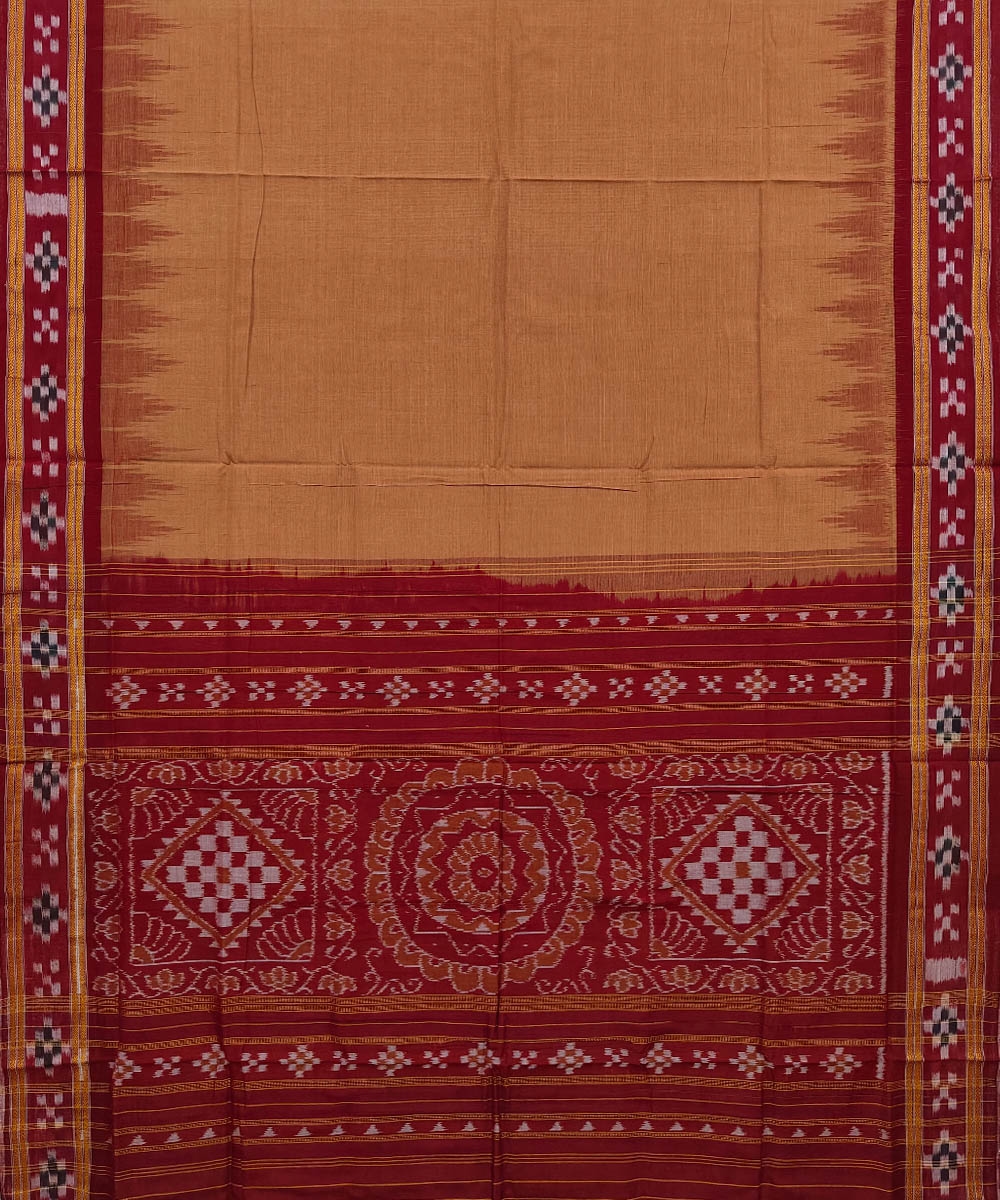 Brown Maroon Nuapatna Handwoven Single Ikat Cotton Saree Image 2