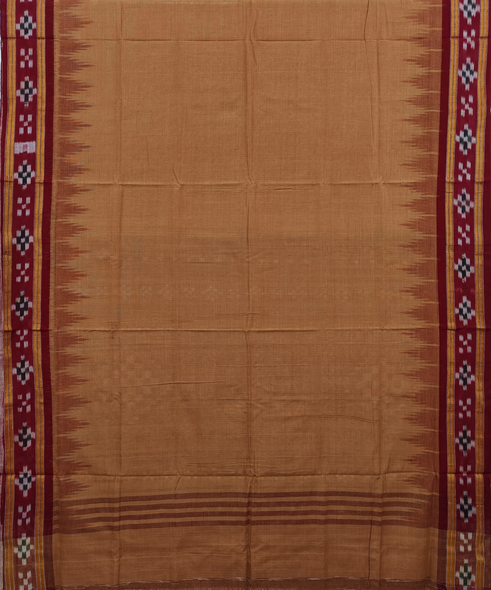 Brown Maroon Nuapatna Handwoven Single Ikat Cotton Saree Image 3