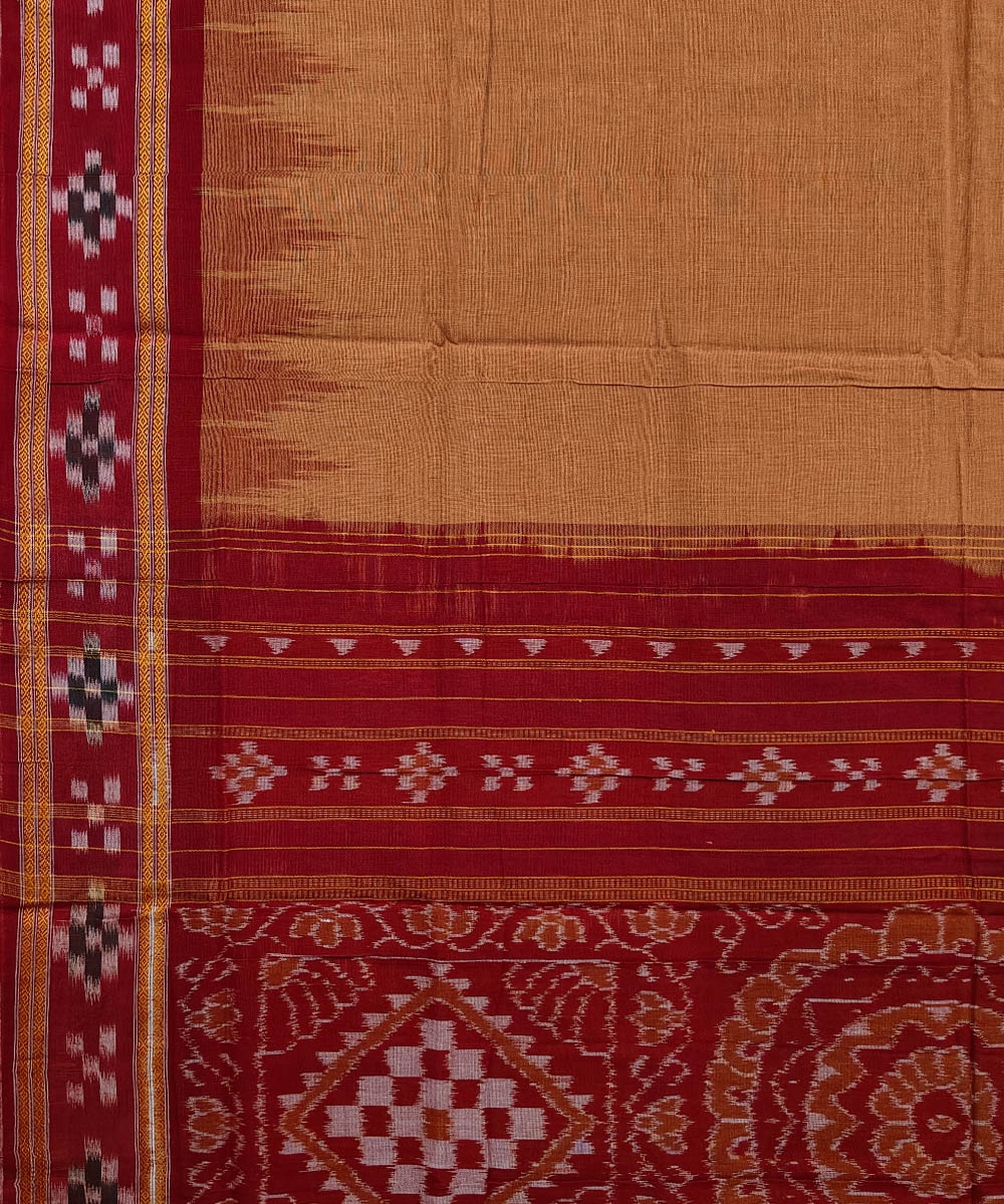Brown Maroon Nuapatna Handwoven Single Ikat Cotton Saree Image 4