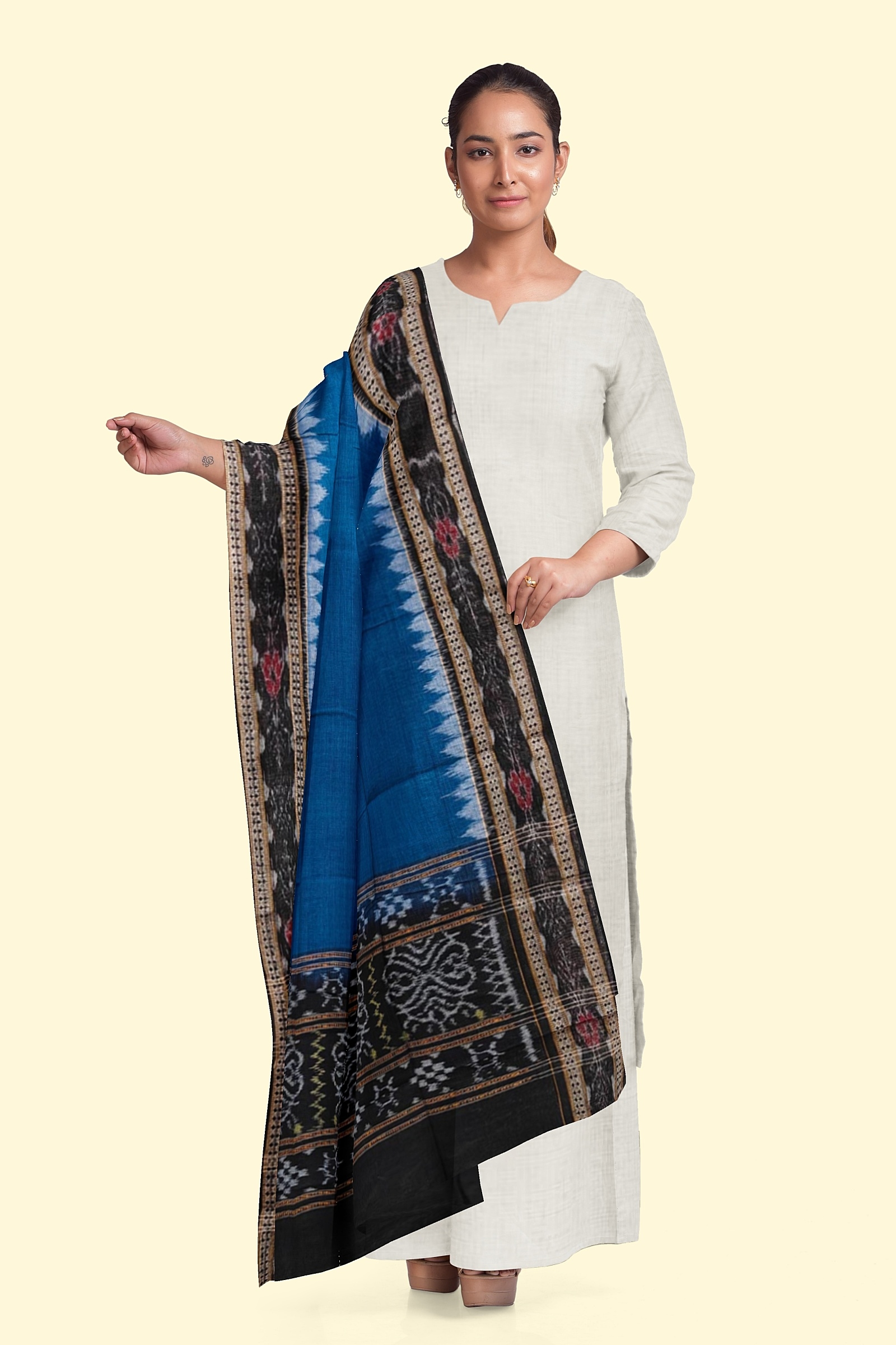Blue Black Sambalpuri Handwoven Single Ikat Cotton Dupatta Image 3