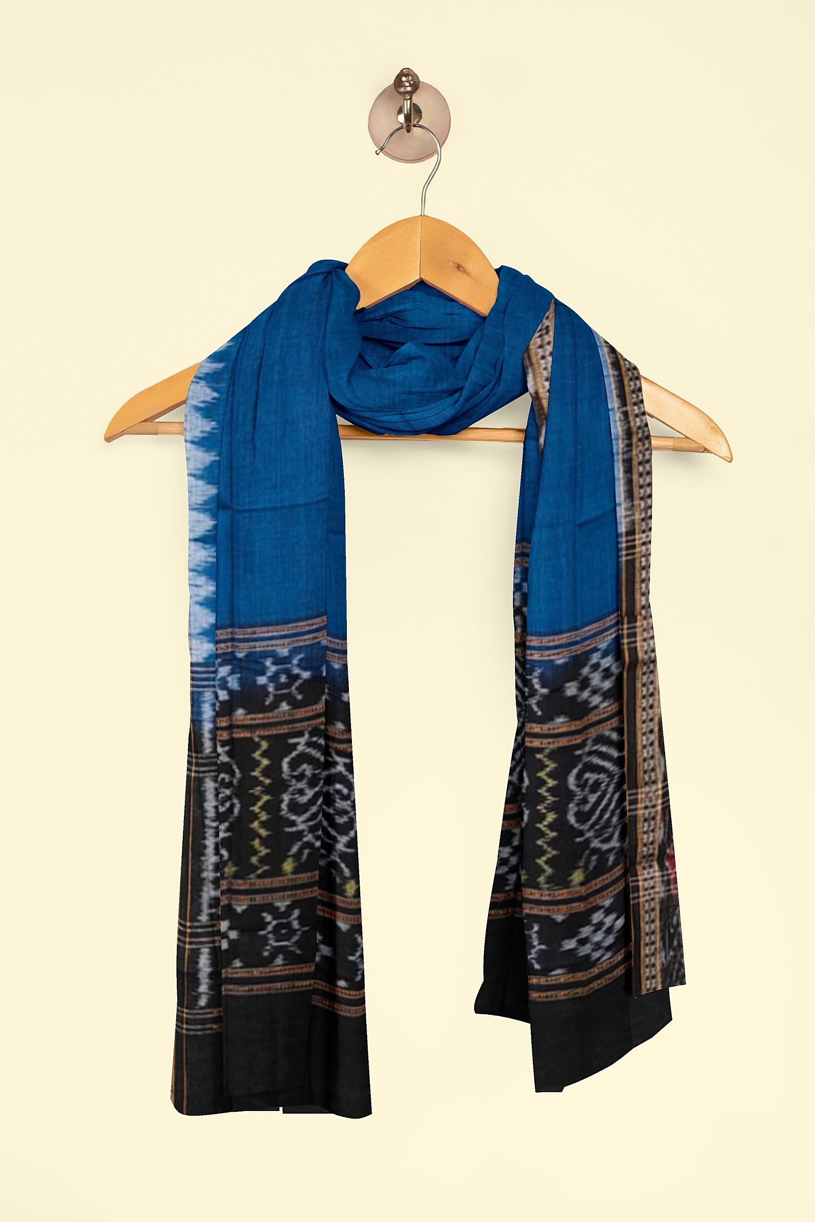 Blue Black Sambalpuri Handwoven Single Ikat Cotton Dupatta Image 4