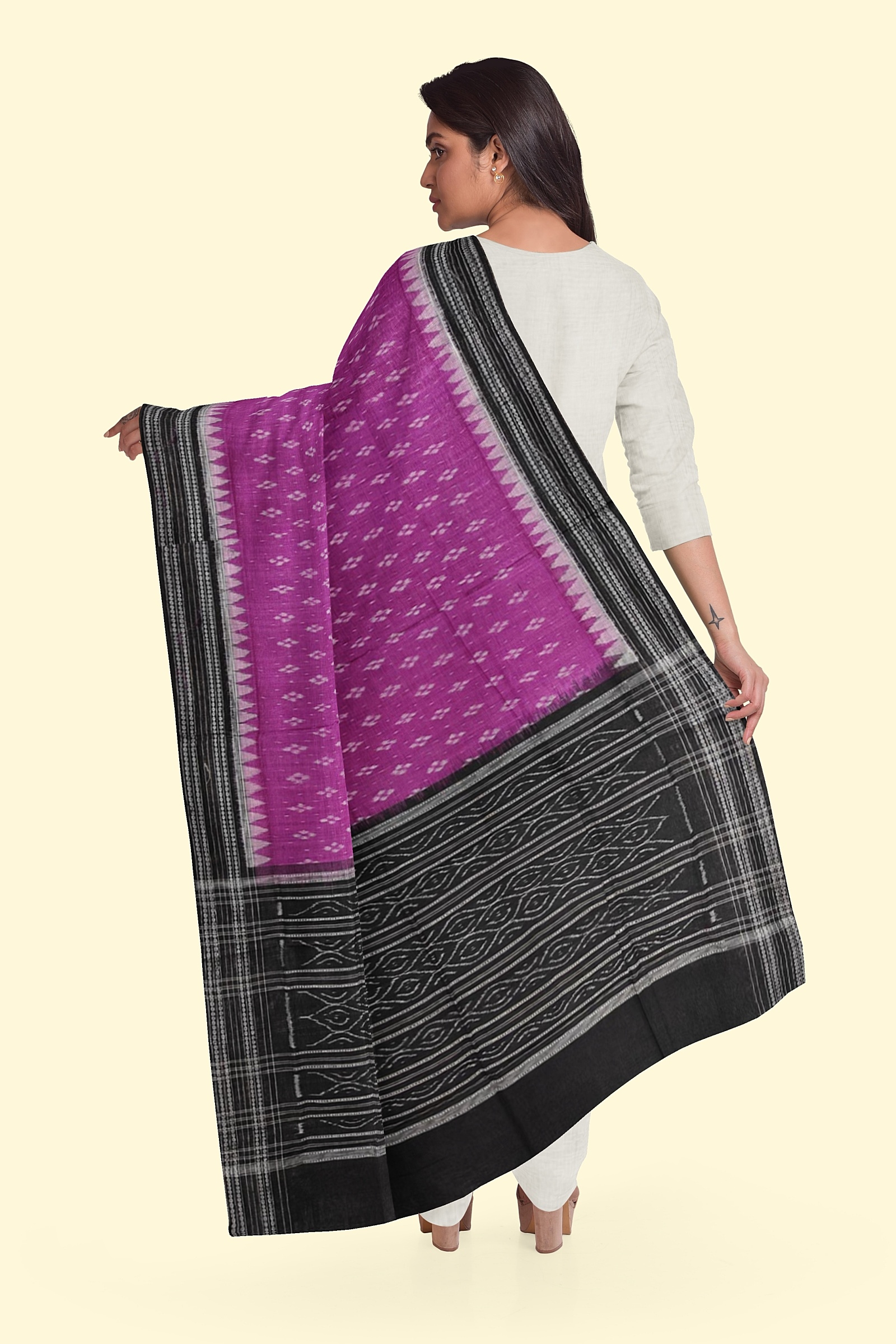 Purple Black Sambalpuri Handwoven Single Ikat Cotton Dupatta Image 2