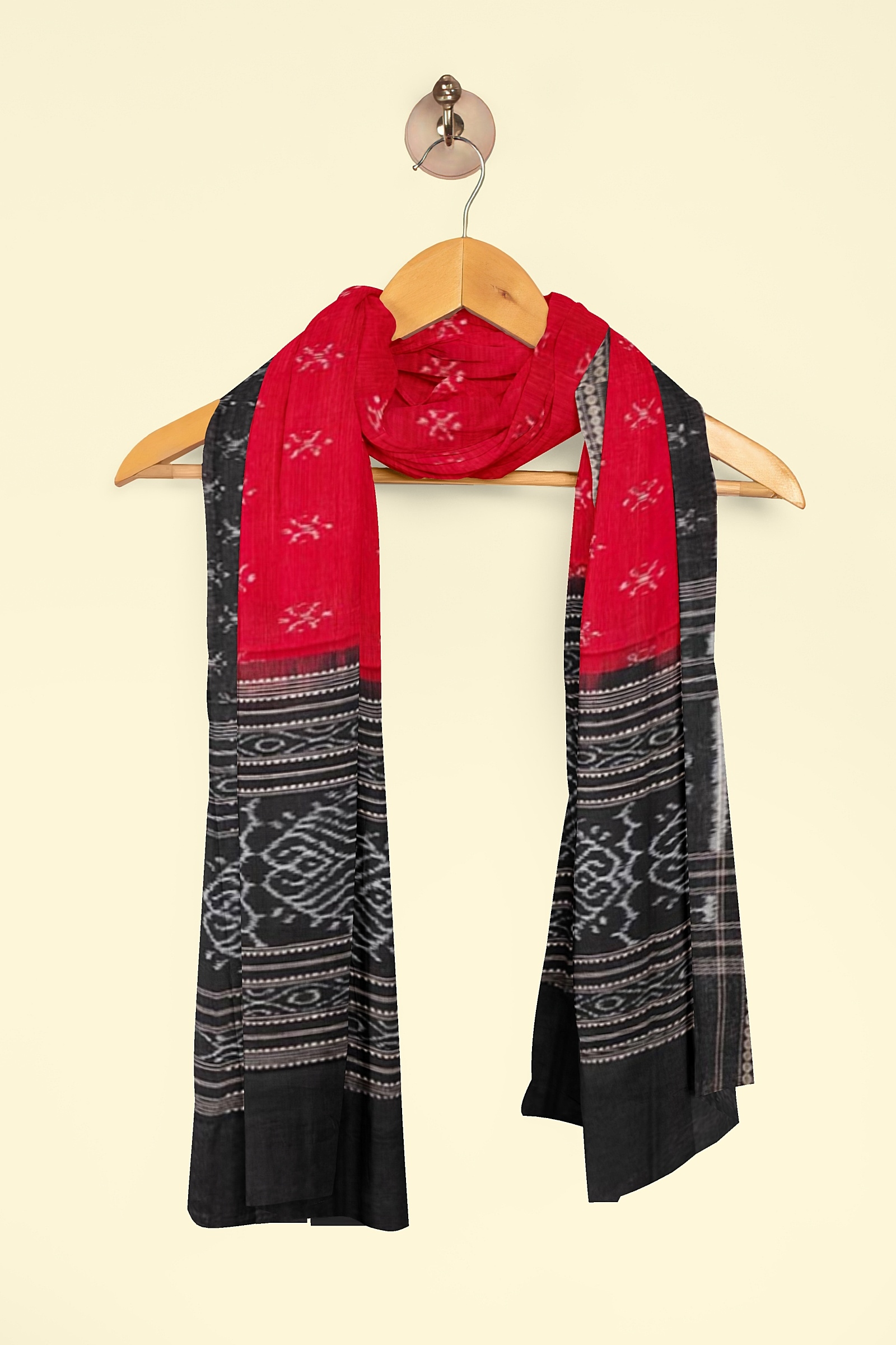 Red Black Sambalpuri Handwoven Single Ikat Cotton Dupatta Image 4
