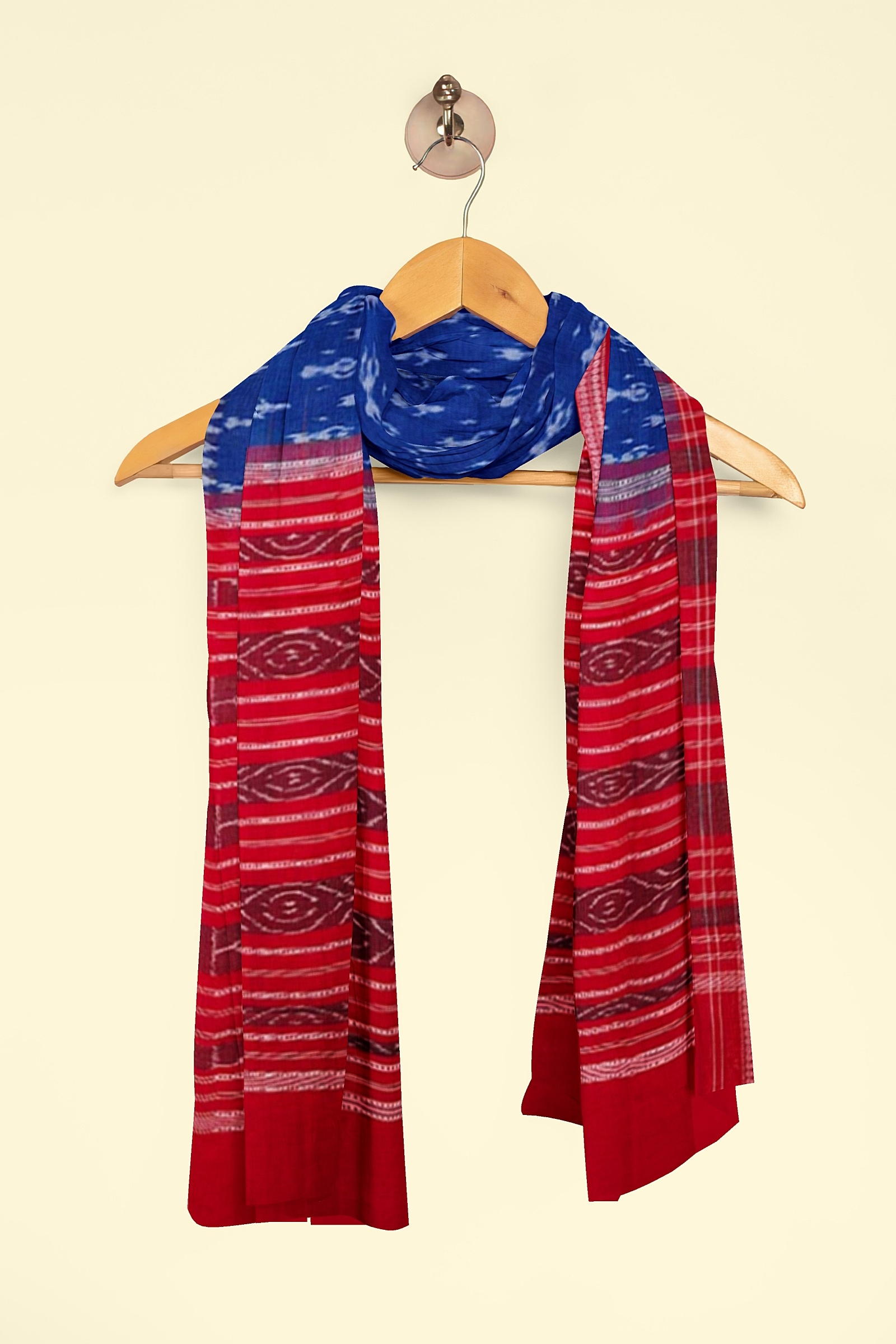 Blue Red Sambalpuri Handwoven Single Ikat Cotton Dupatta Image 4