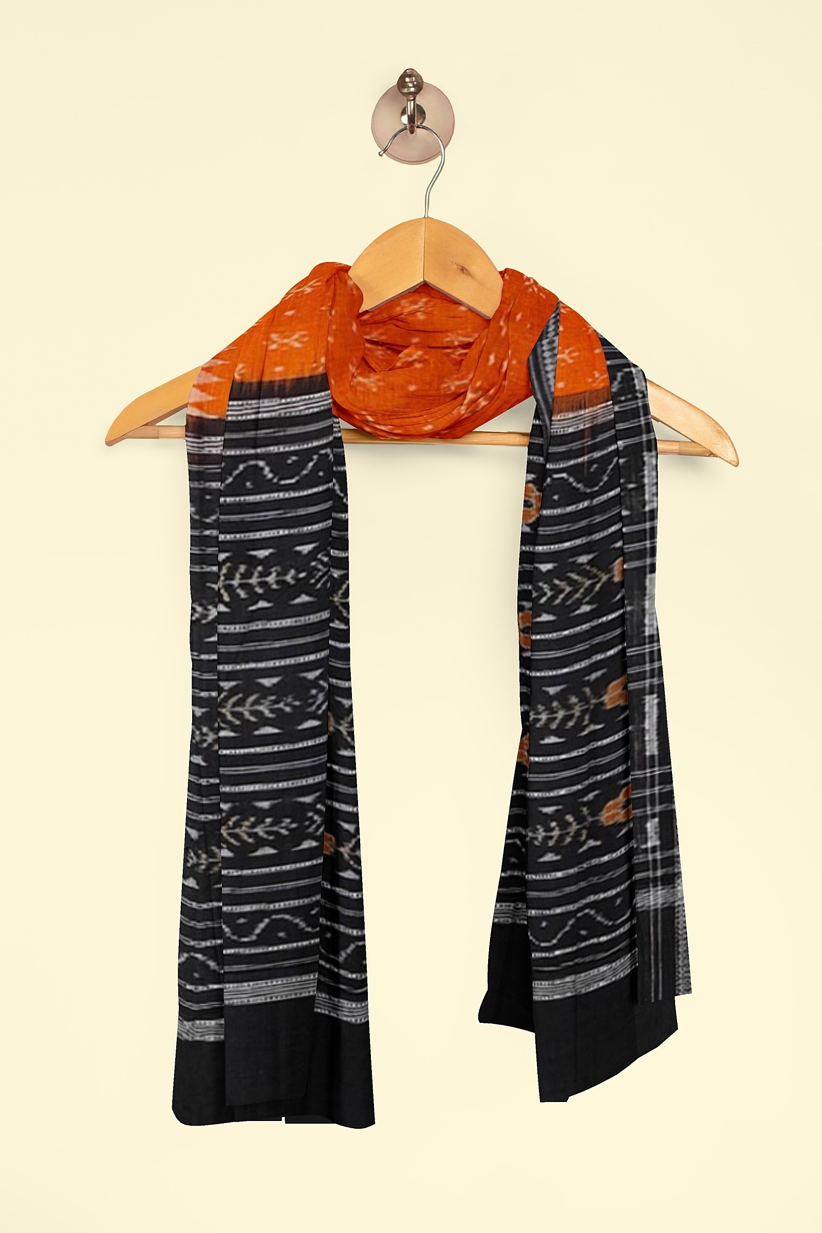 Rust Black Sambalpuri Handwoven Single Ikat Cotton Dupatta Image 4