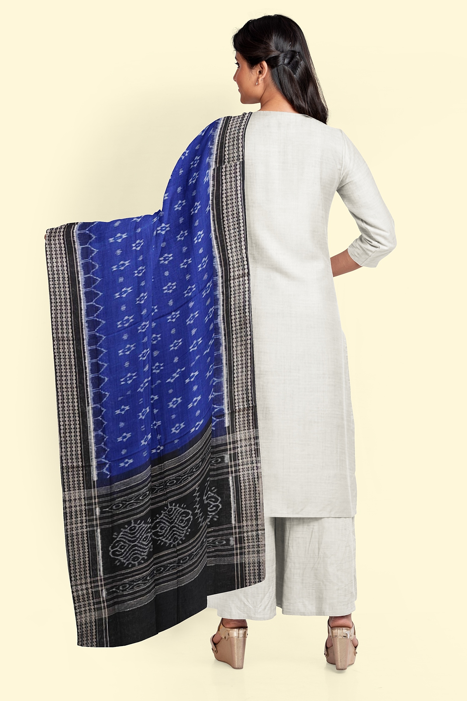 Blue Black Sambalpuri Handwoven Single Ikat Cotton Dupatta Image 2