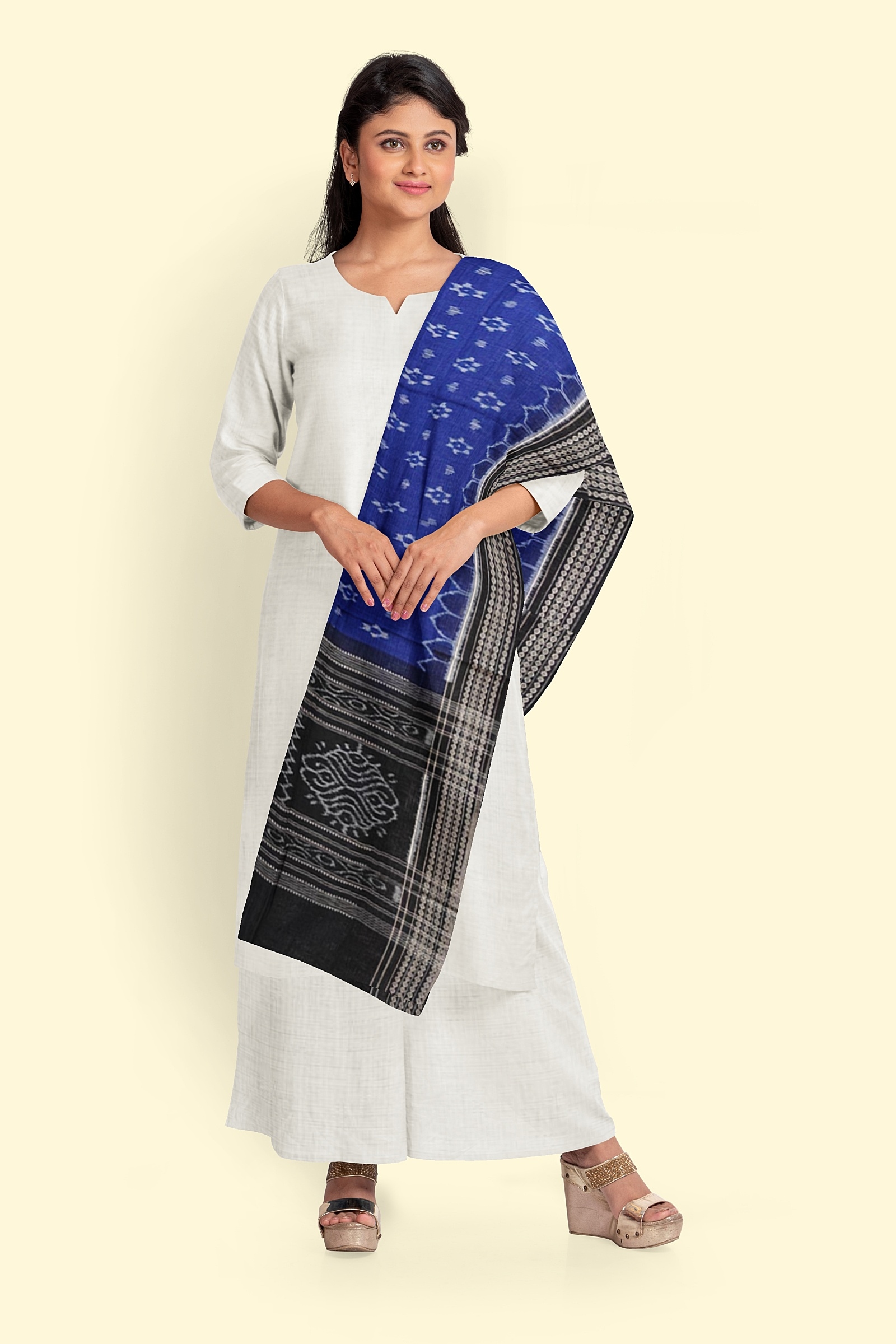 Blue Black Sambalpuri Handwoven Single Ikat Cotton Dupatta Image 3