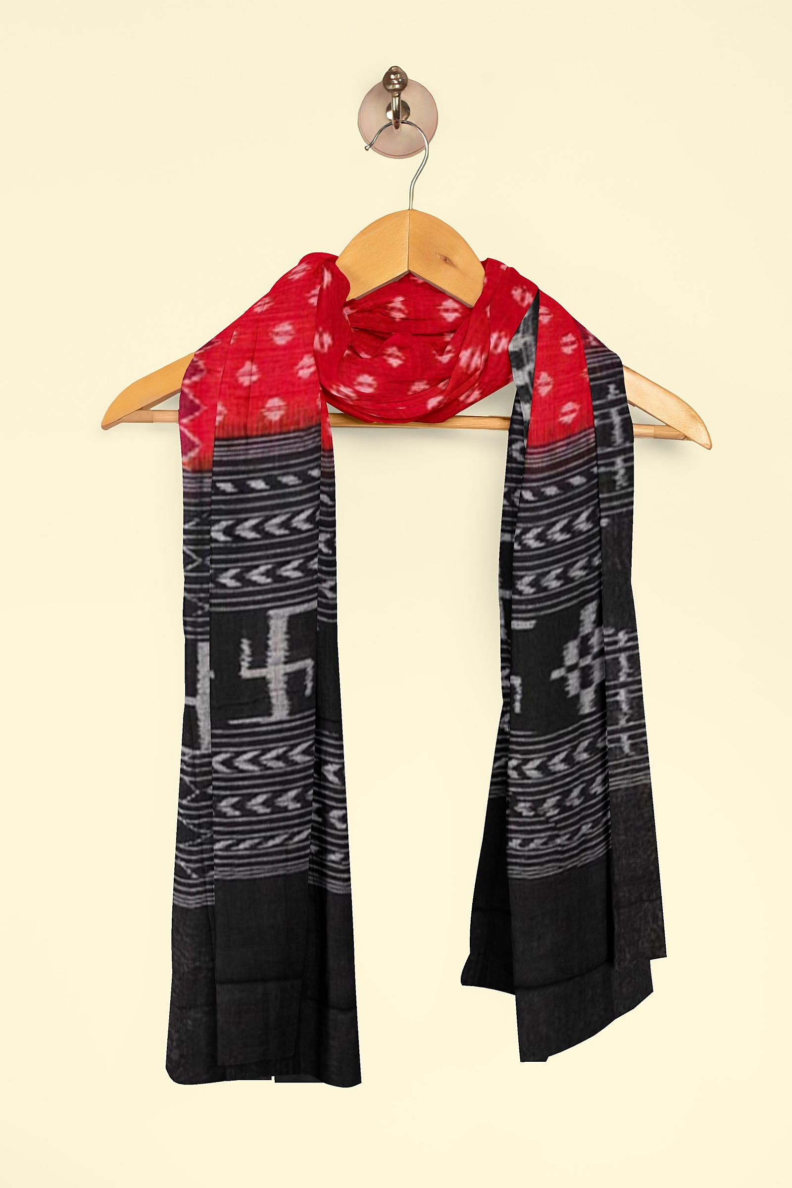 Rust Black Sambalpuri Handwoven Single Ikat Cotton Dupatta Image 4