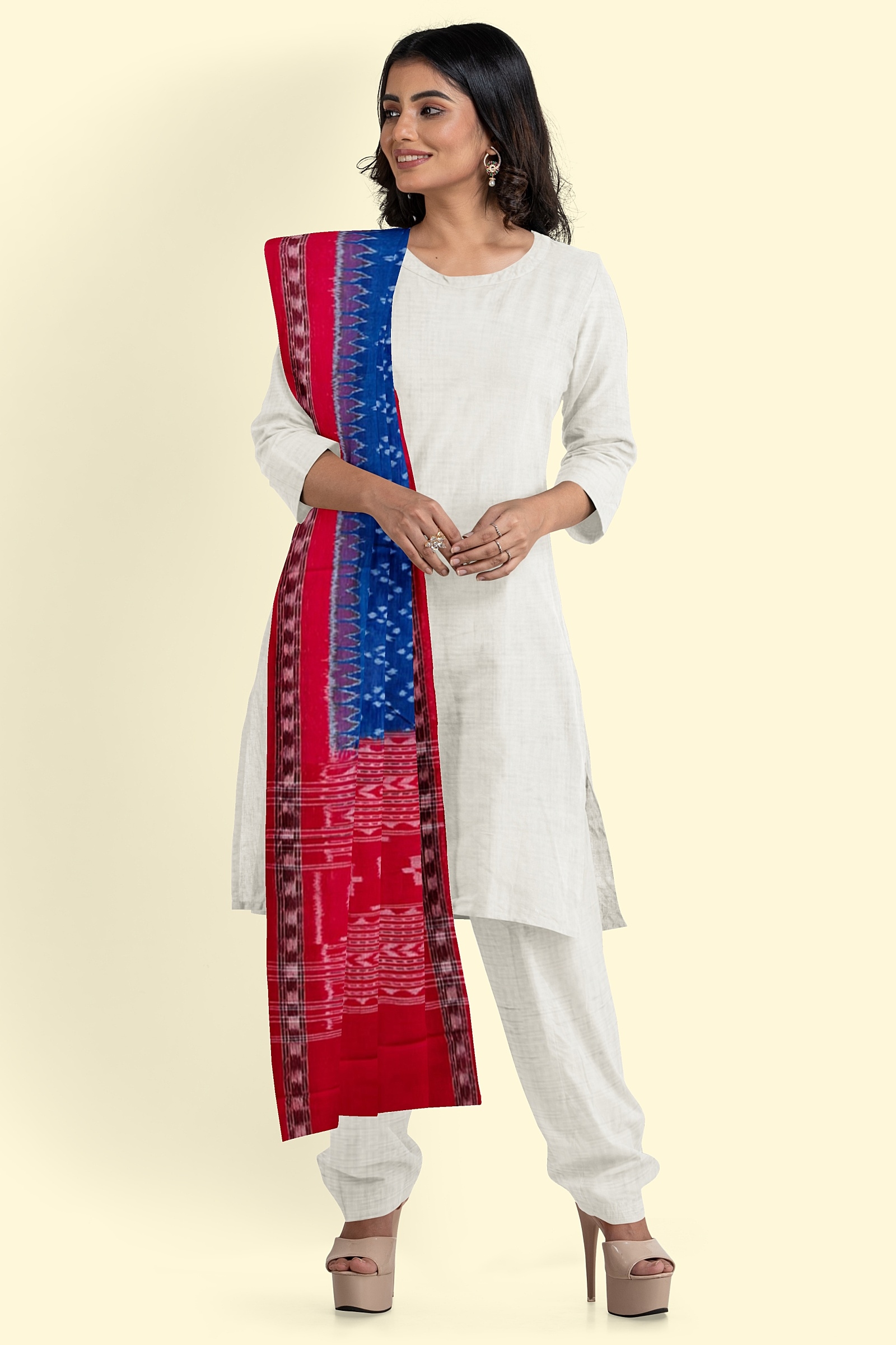 Blue Maroon Sambalpuri Handwoven Single Ikat Cotton Dupatta Image 3