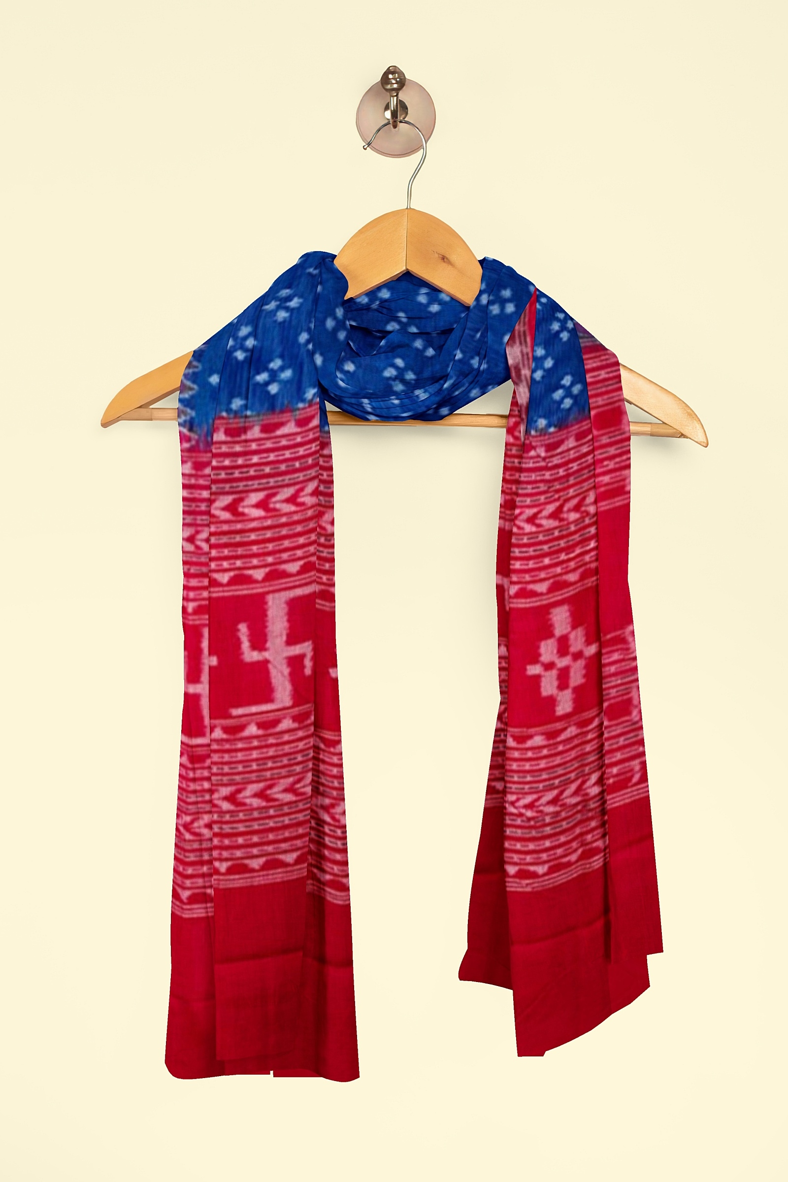 Blue Maroon Sambalpuri Handwoven Single Ikat Cotton Dupatta Image 4