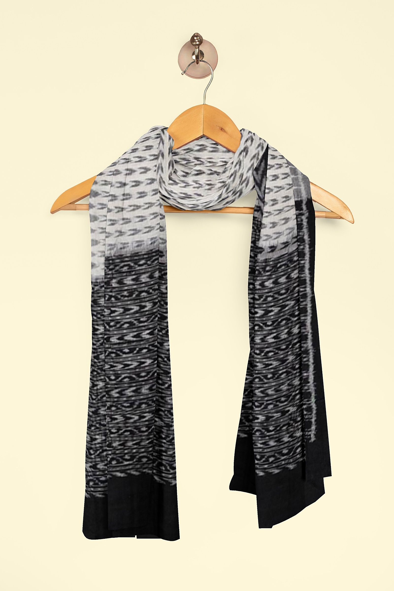 White Black Sambalpuri Handwoven Single Ikat Cotton Dupatta Image 4
