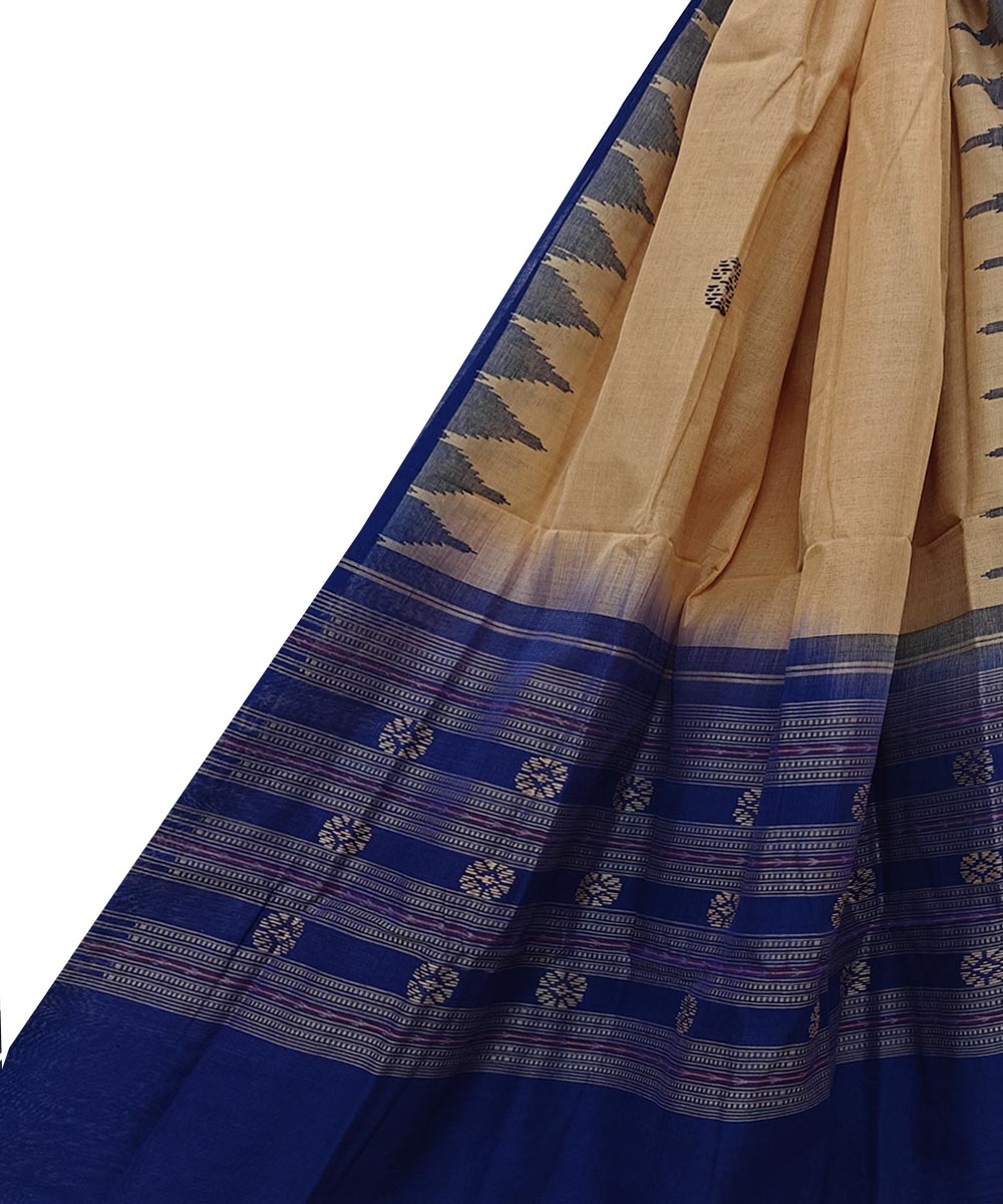 Beige Blue Sambalpuri Handwoven Single Ikat Cotton Dupatta SFCDUP2170