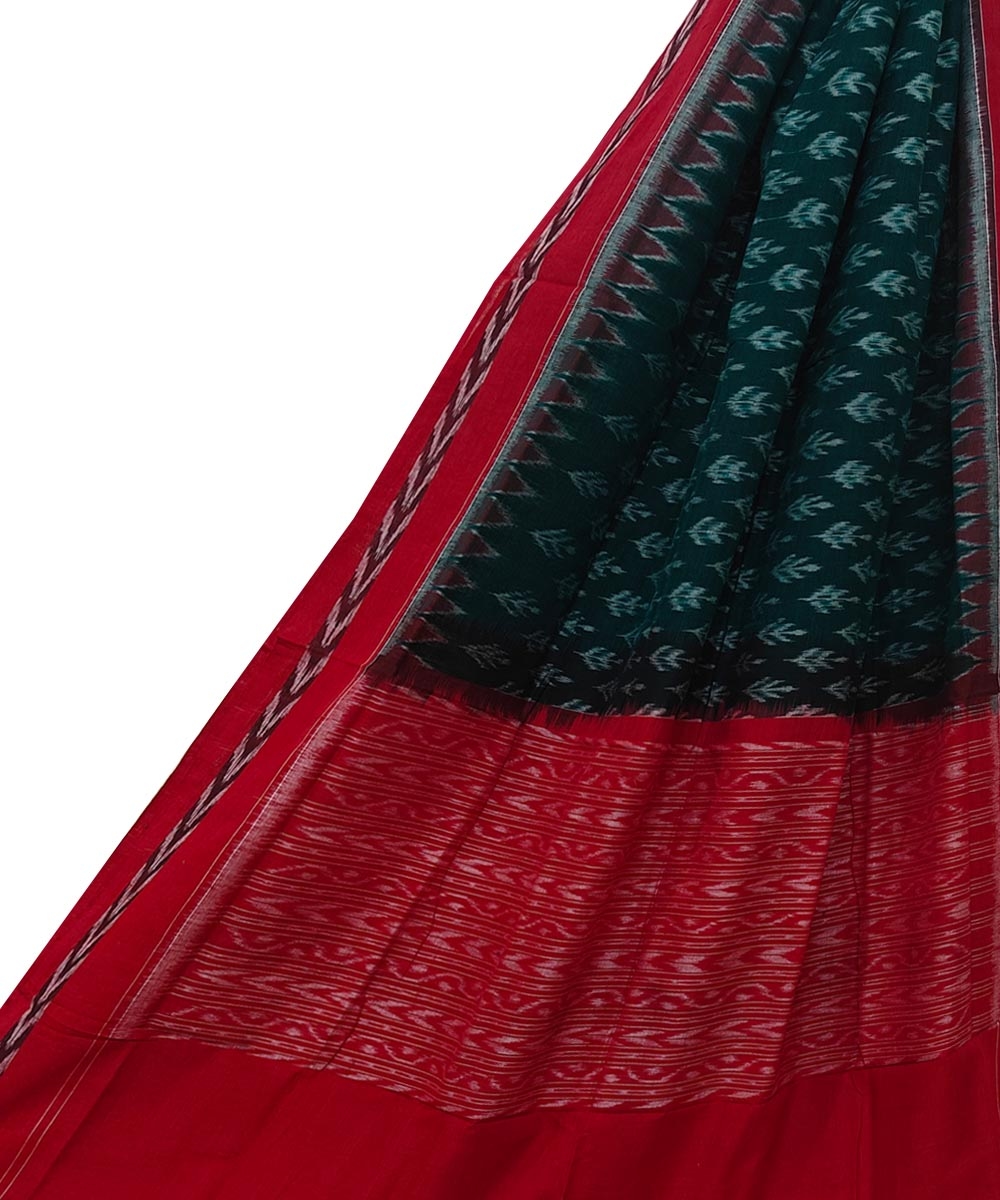 Green Red Sambalpuri Handwoven Single Ikat Cotton Dupatta SFCDUP2176