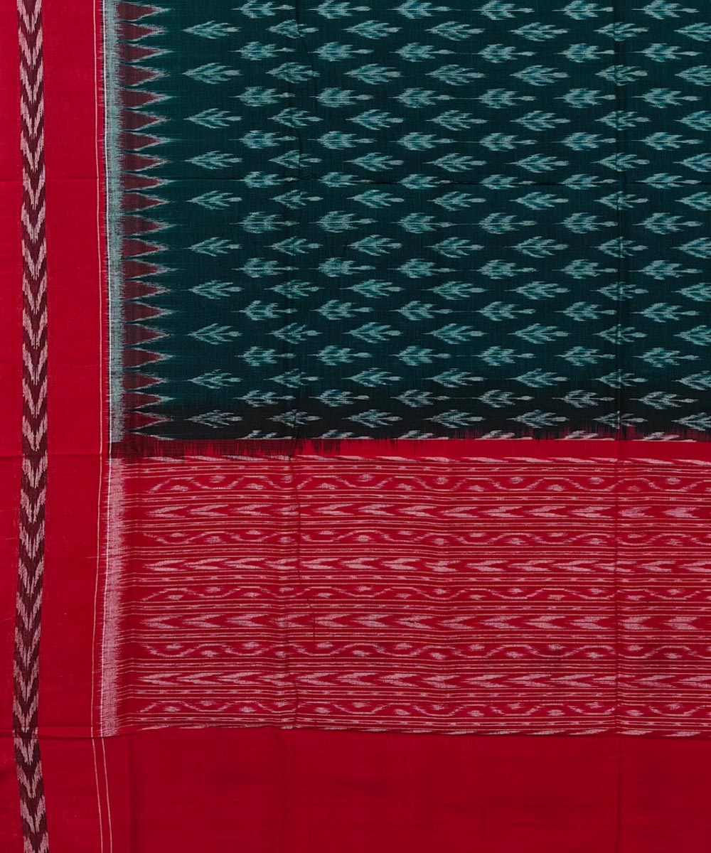 Green Red Sambalpuri Handwoven Single Ikat Cotton Dupatta Image 3