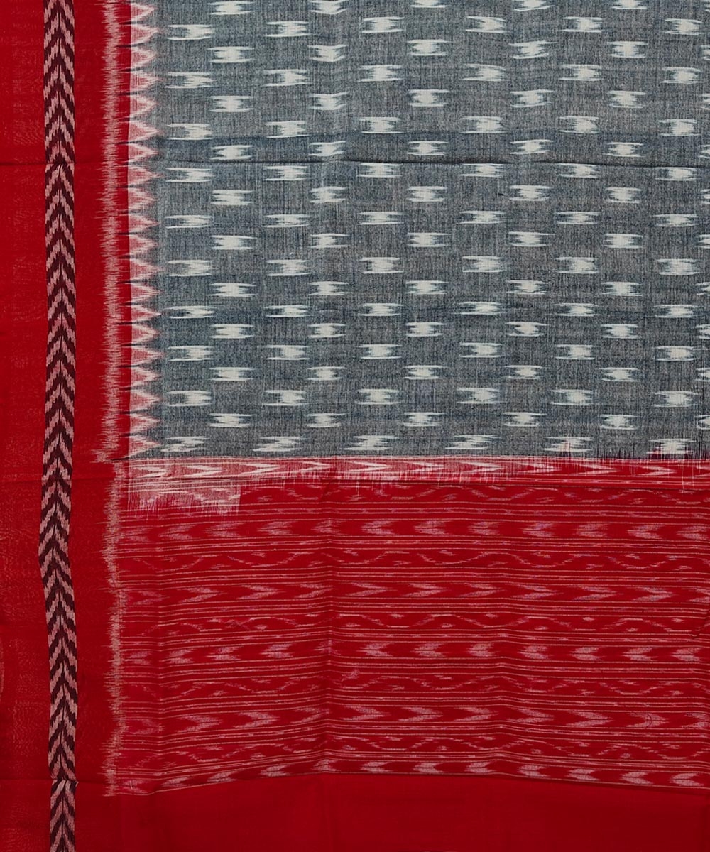 Gray Red Sambalpuri Handwoven Single Ikat Cotton Dupatta Image 3