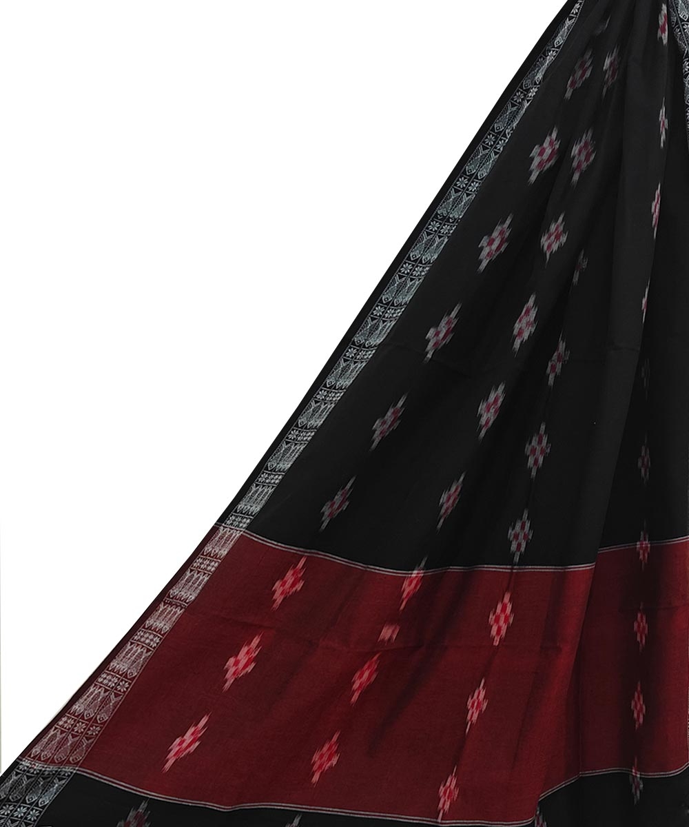 Black Sambalpuri Handwoven Single Ikat Cotton Dupatta SFCDUP2184