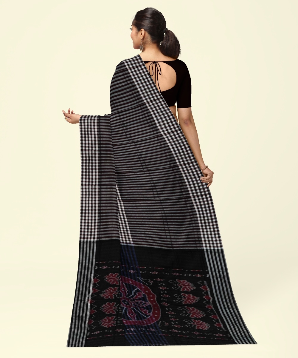 Maroon Black Sambalpuri Handwoven Single Ikat Cotton Saree Image 4