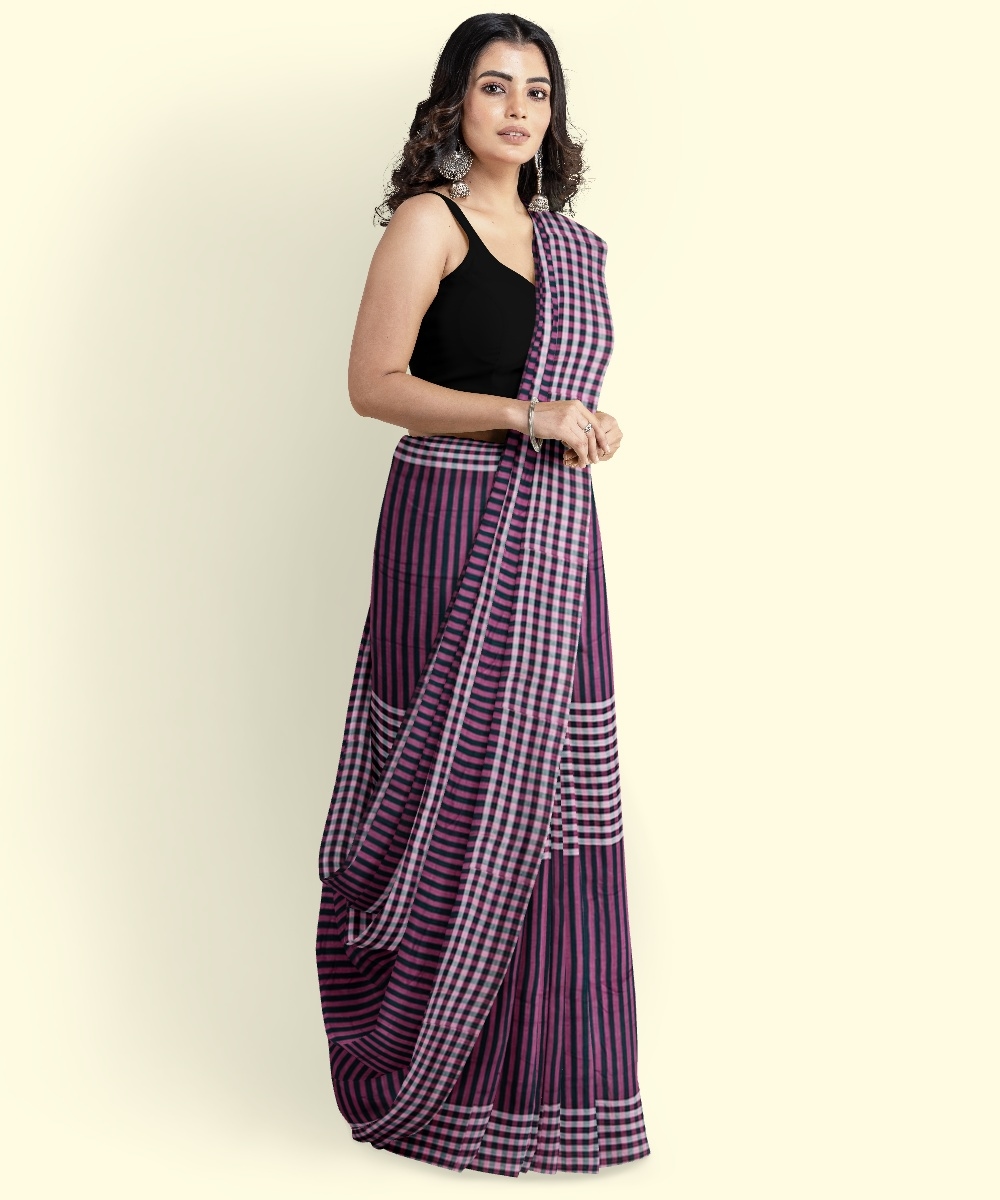 Purple Black Sambalpuri Handwoven Single Ikat Cotton Saree Image 3