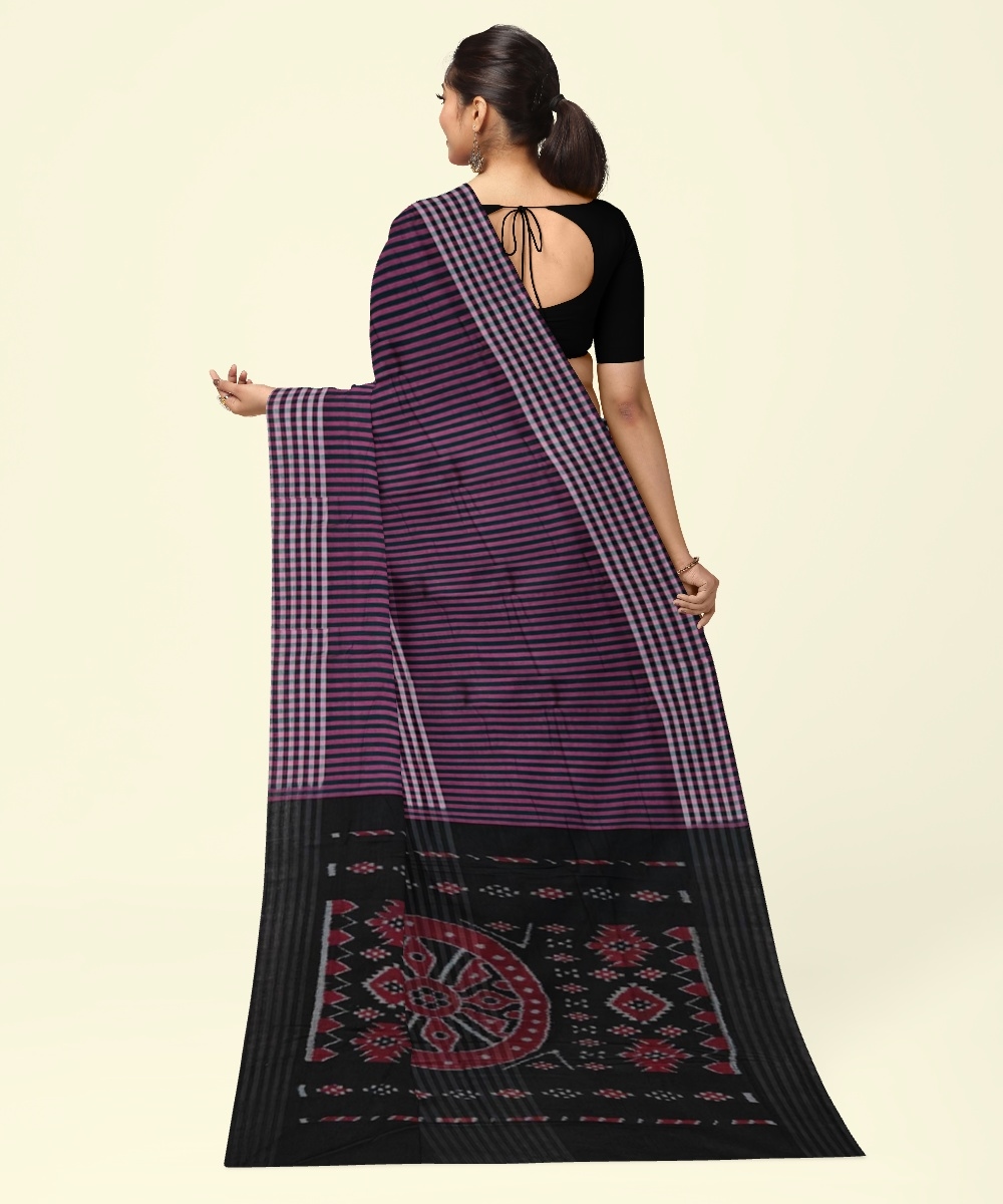 Purple Black Sambalpuri Handwoven Single Ikat Cotton Saree Image 4