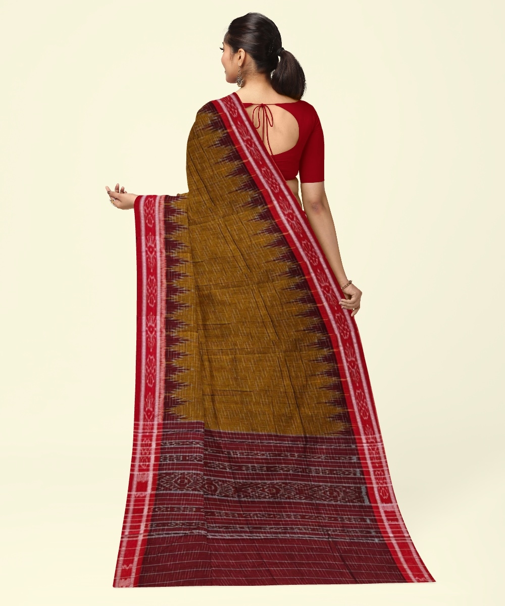 Rust Maroon Sambalpuri Handwoven Single Ikat Cotton Saree Image 3