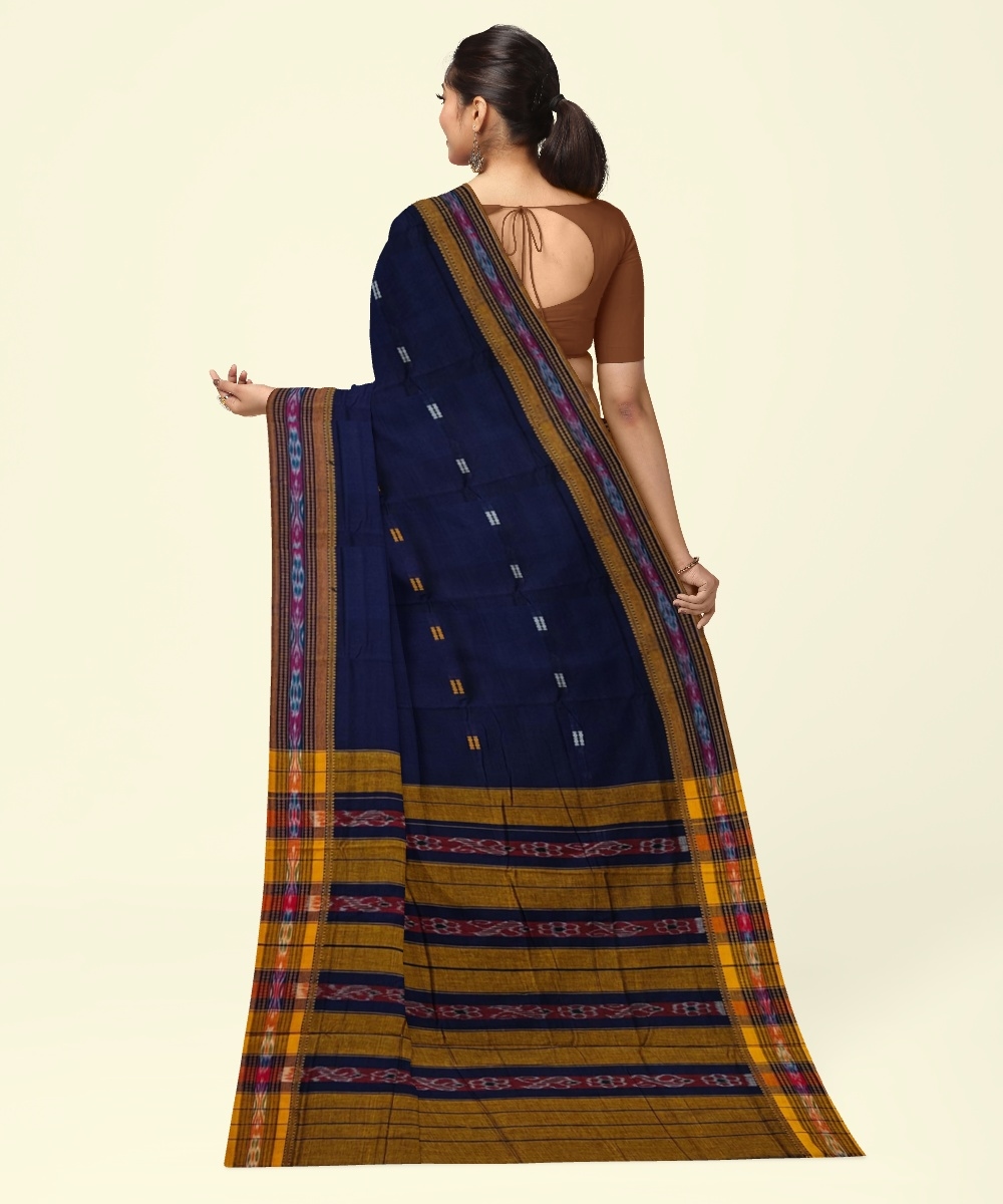 Blue Yellow Sambalpuri Handwoven Single Ikat Cotton Saree Image 4
