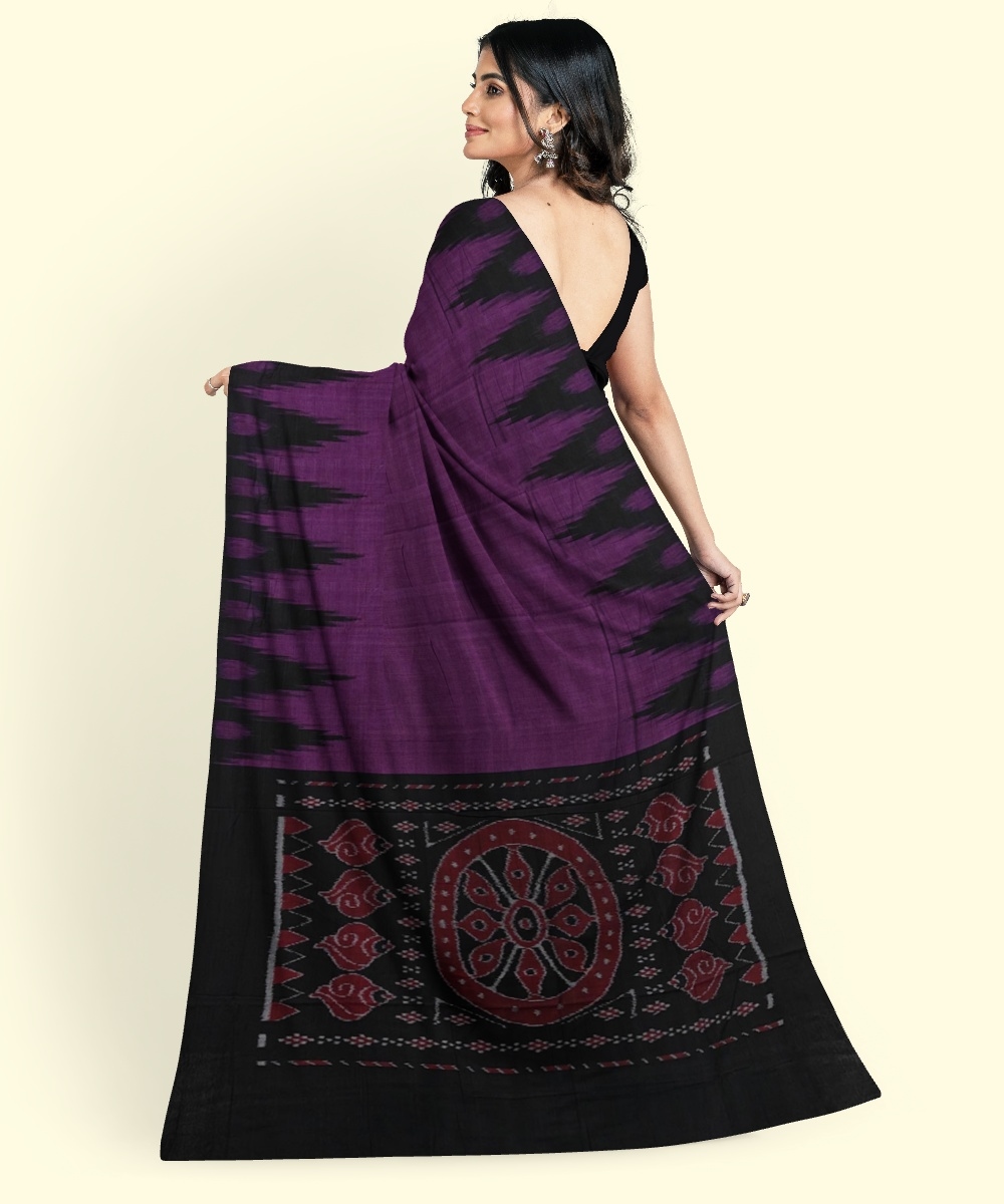 Purple Black Sambalpuri Handwoven Single Ikat Cotton Saree Image 4