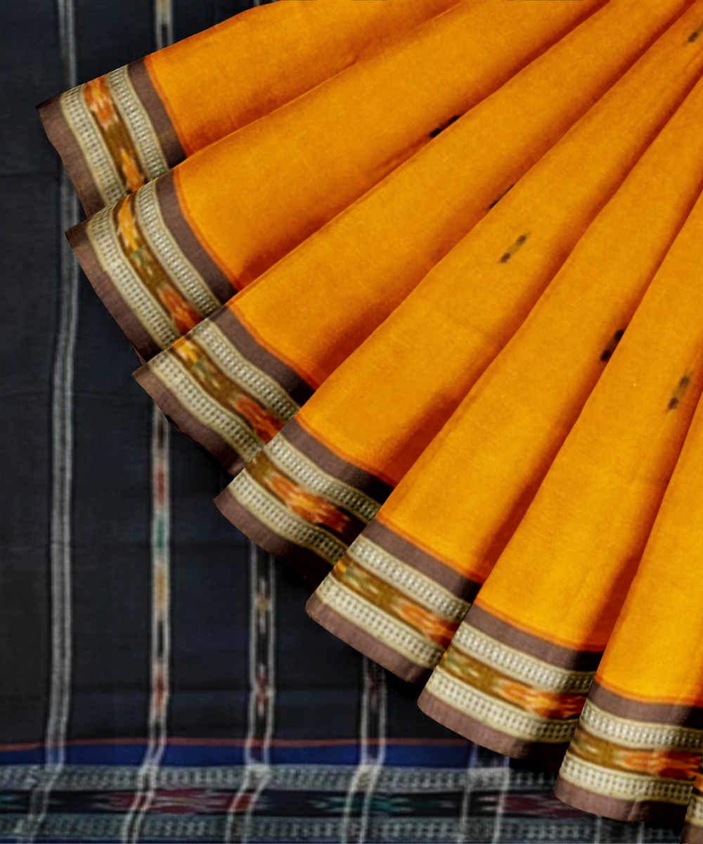 Mustard Black Sambalpuri Handwoven Single Ikat Cotton Saree Image 2