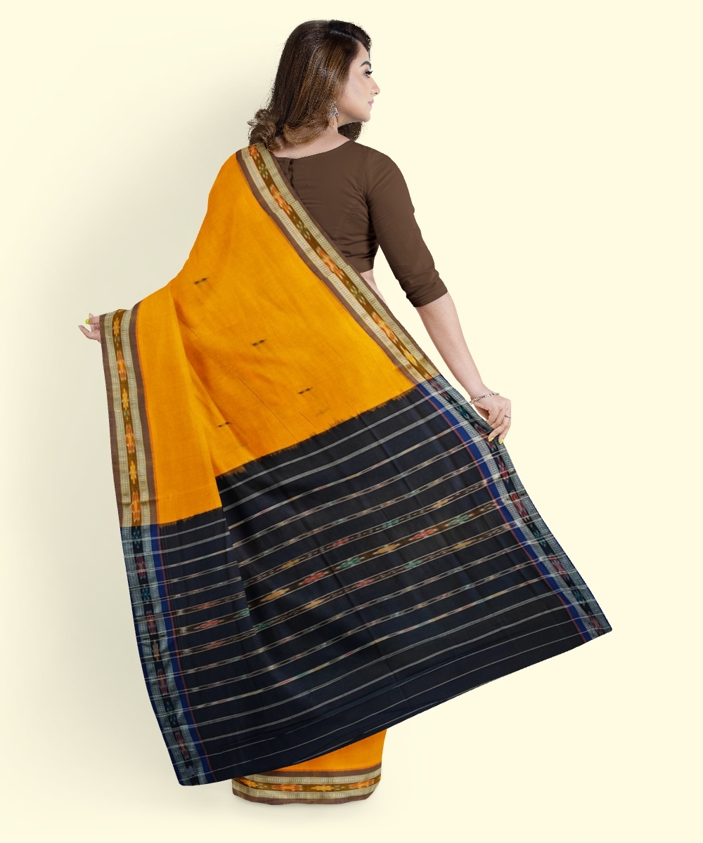Mustard Black Sambalpuri Handwoven Single Ikat Cotton Saree Image 3