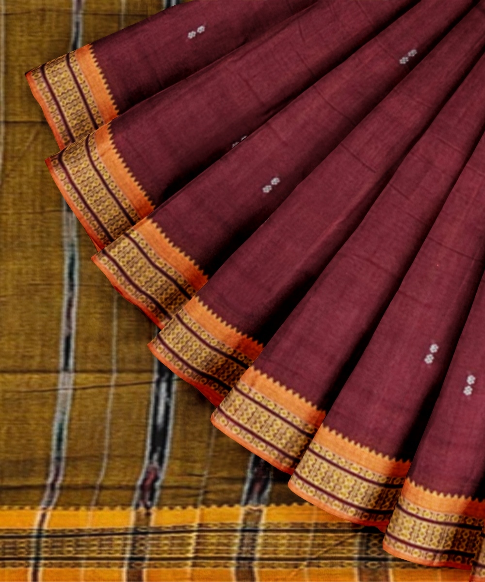 Red Yellow Sambalpuri Handwoven Single Ikat Cotton Saree Image 3