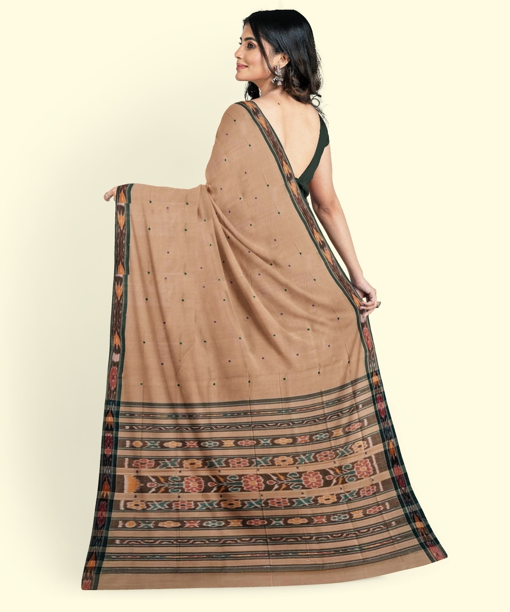 Beige Black Sambalpuri Handwoven Single Ikat Cotton Saree Image 4