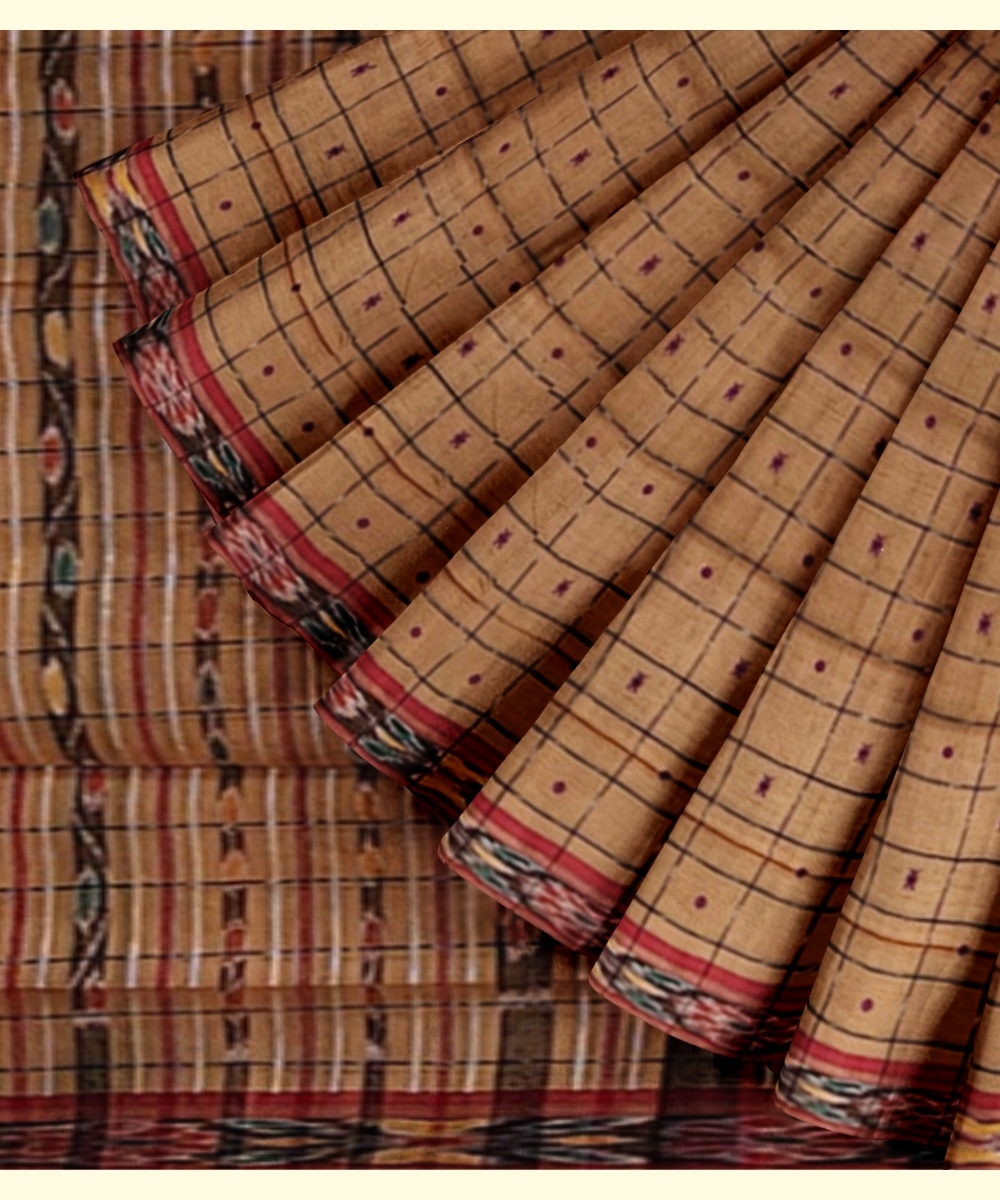 Beige Sambalpuri Handwoven Single Ikat Cotton Saree Image 3