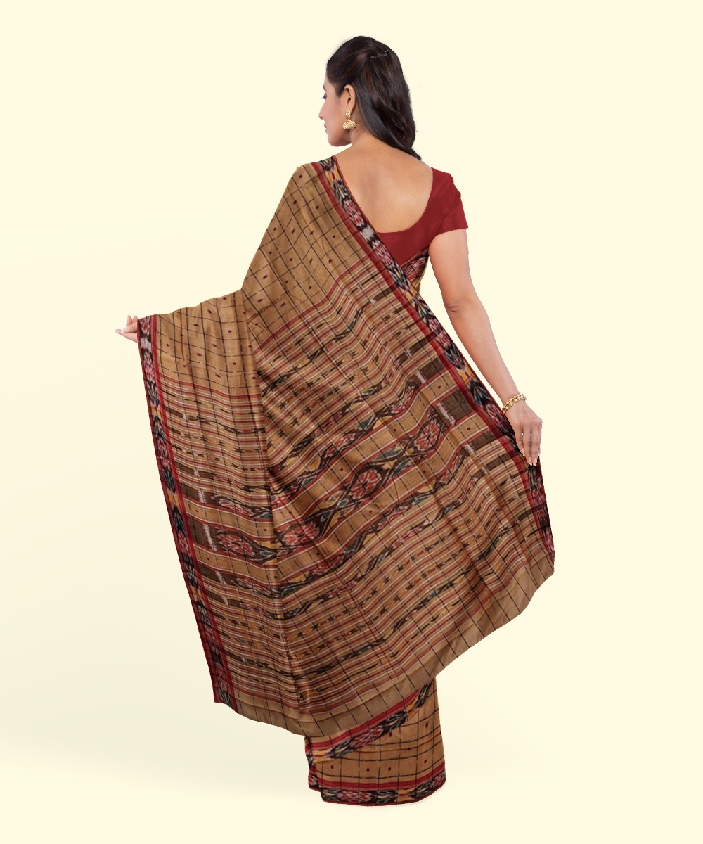 Beige Sambalpuri Handwoven Single Ikat Cotton Saree Image 4