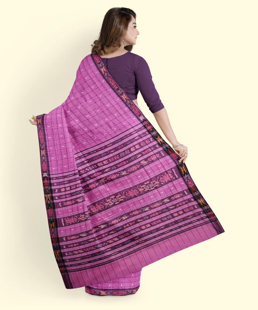 Pink Sambalpuri Handwoven Single Ikat Cotton Saree Image 3