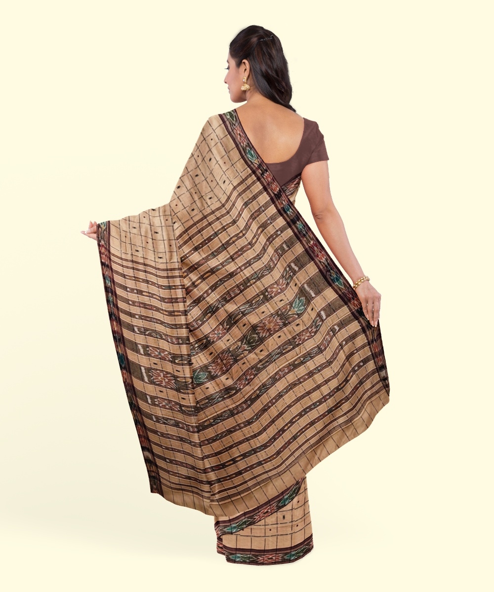 Beige Sambalpuri Handwoven Single Ikat Cotton Saree Image 4