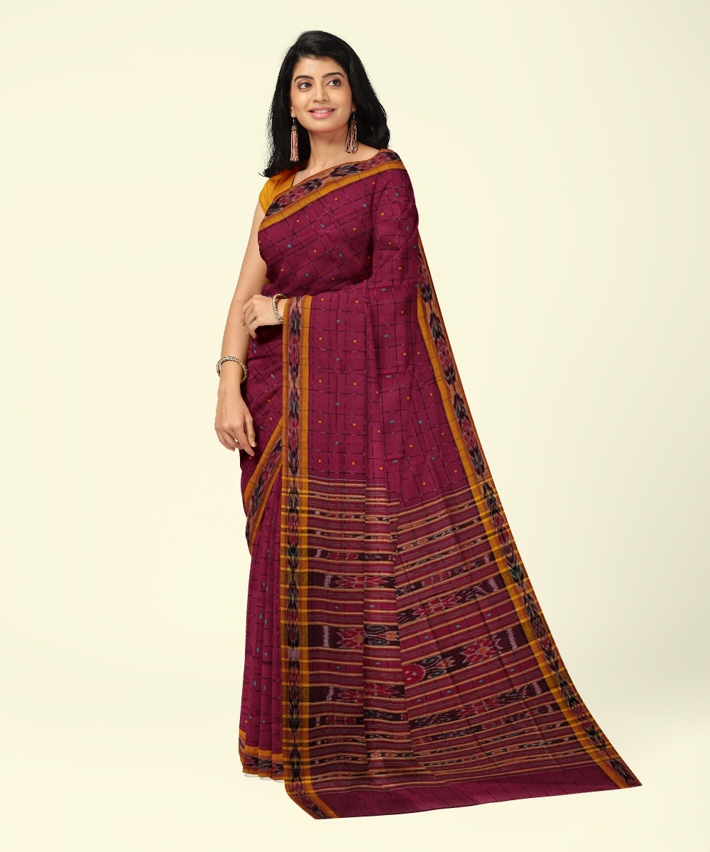 Purple Sambalpuri Handwoven Single Ikat Cotton Saree SFCSAR2250